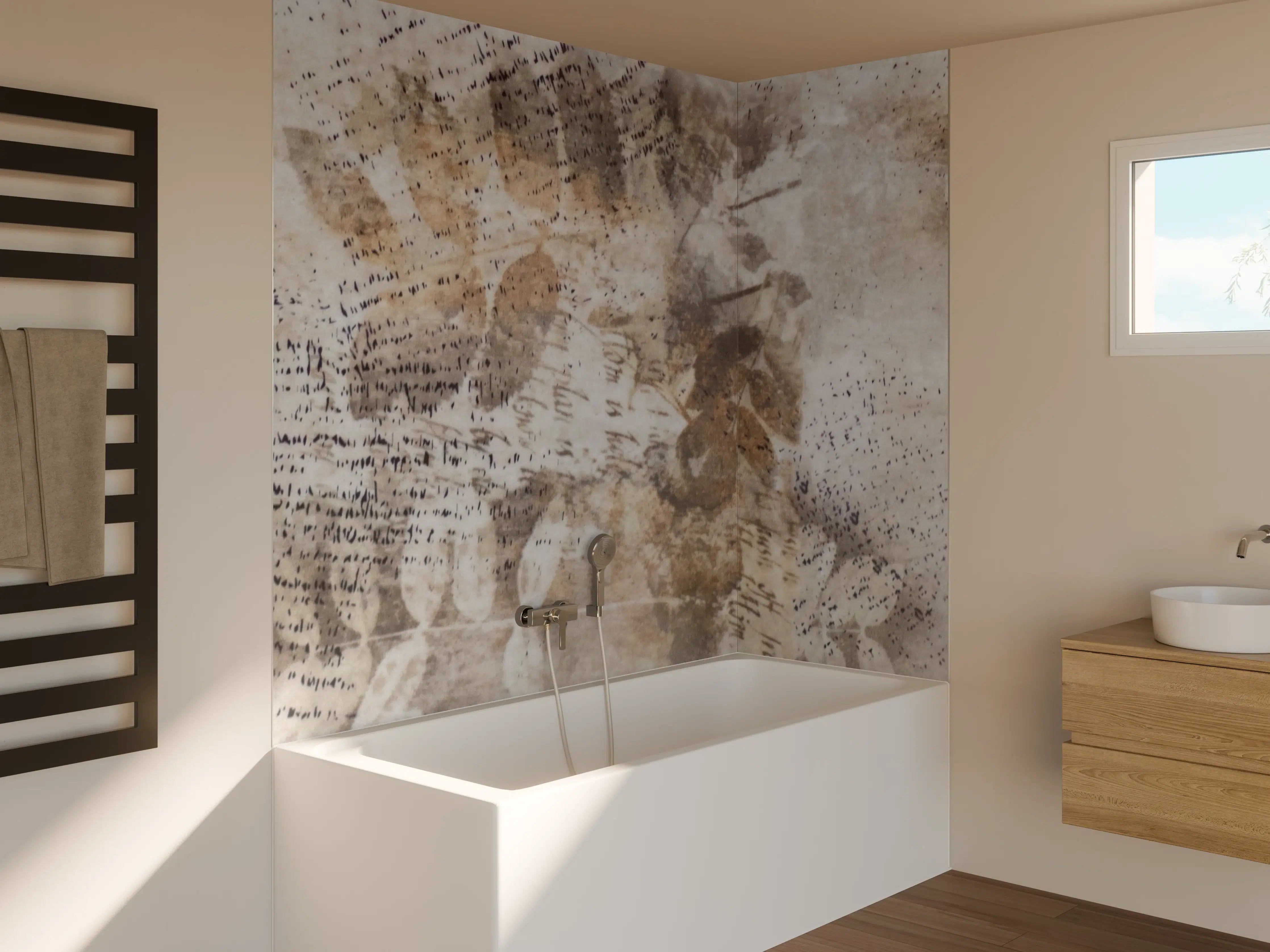 Badewannen-Rückwand - Beige und Braun Steineffekt mit Textur