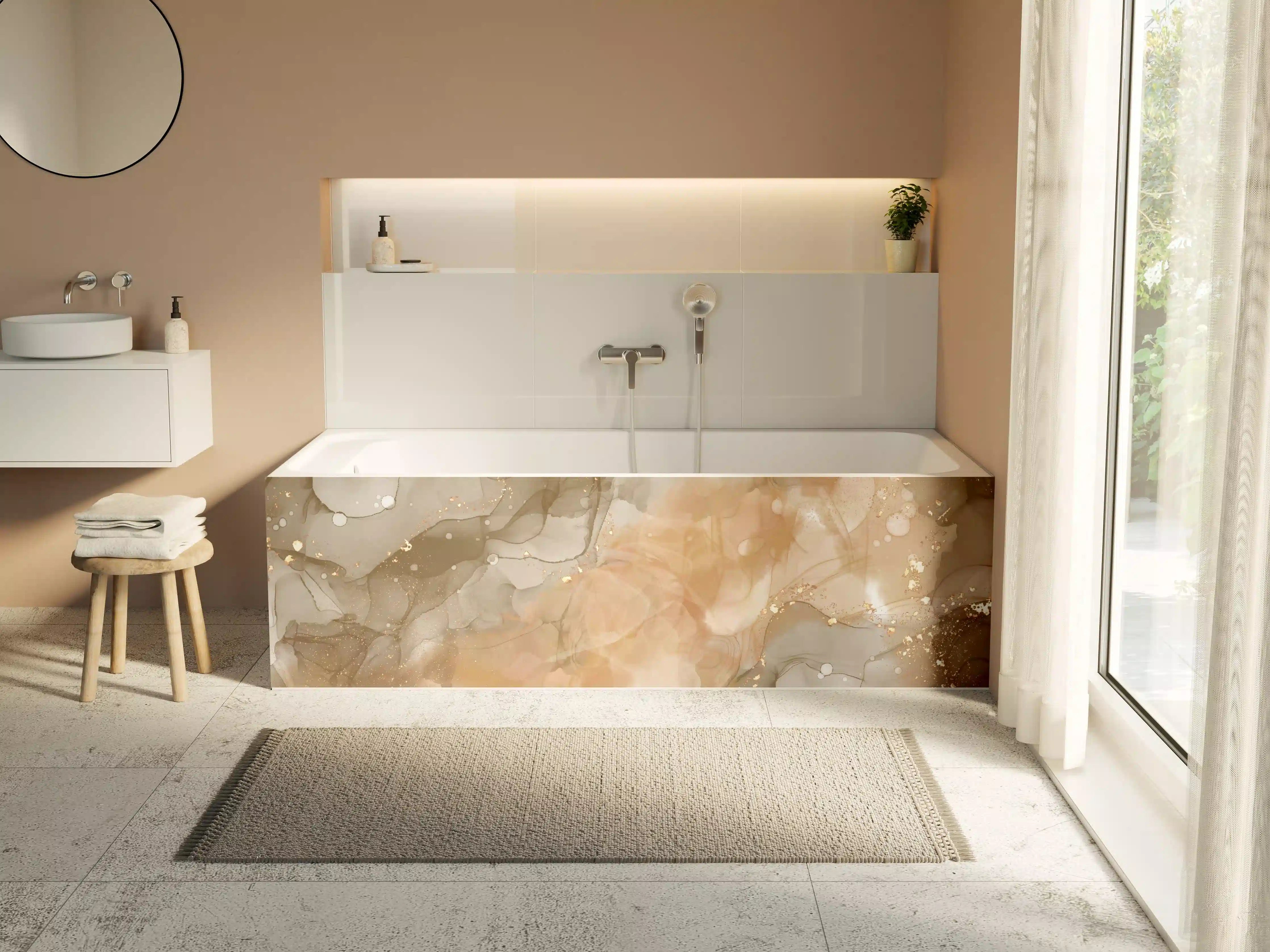 Badewannen-Rückwand - Beige und Braun mit Goldakzenten
