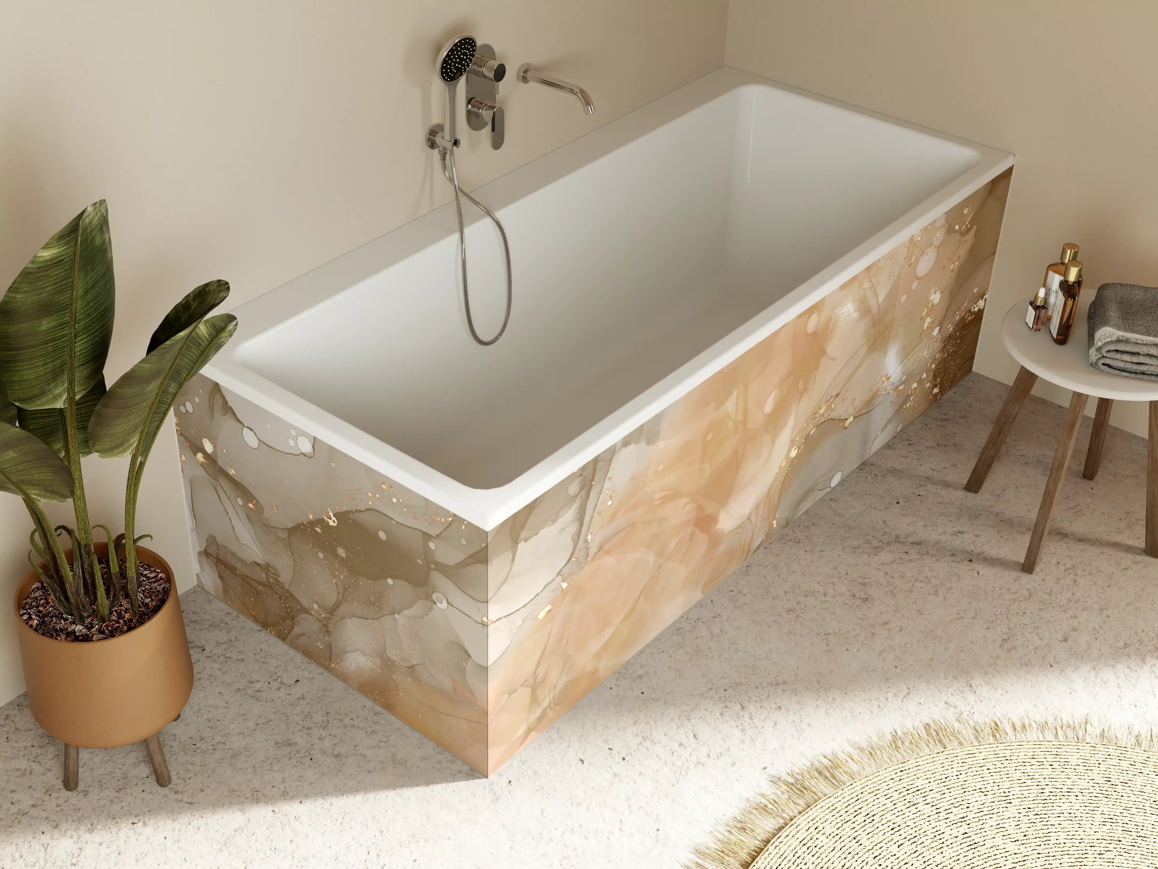 Badewannen-Rückwand - Beige und Braun mit Goldakzenten