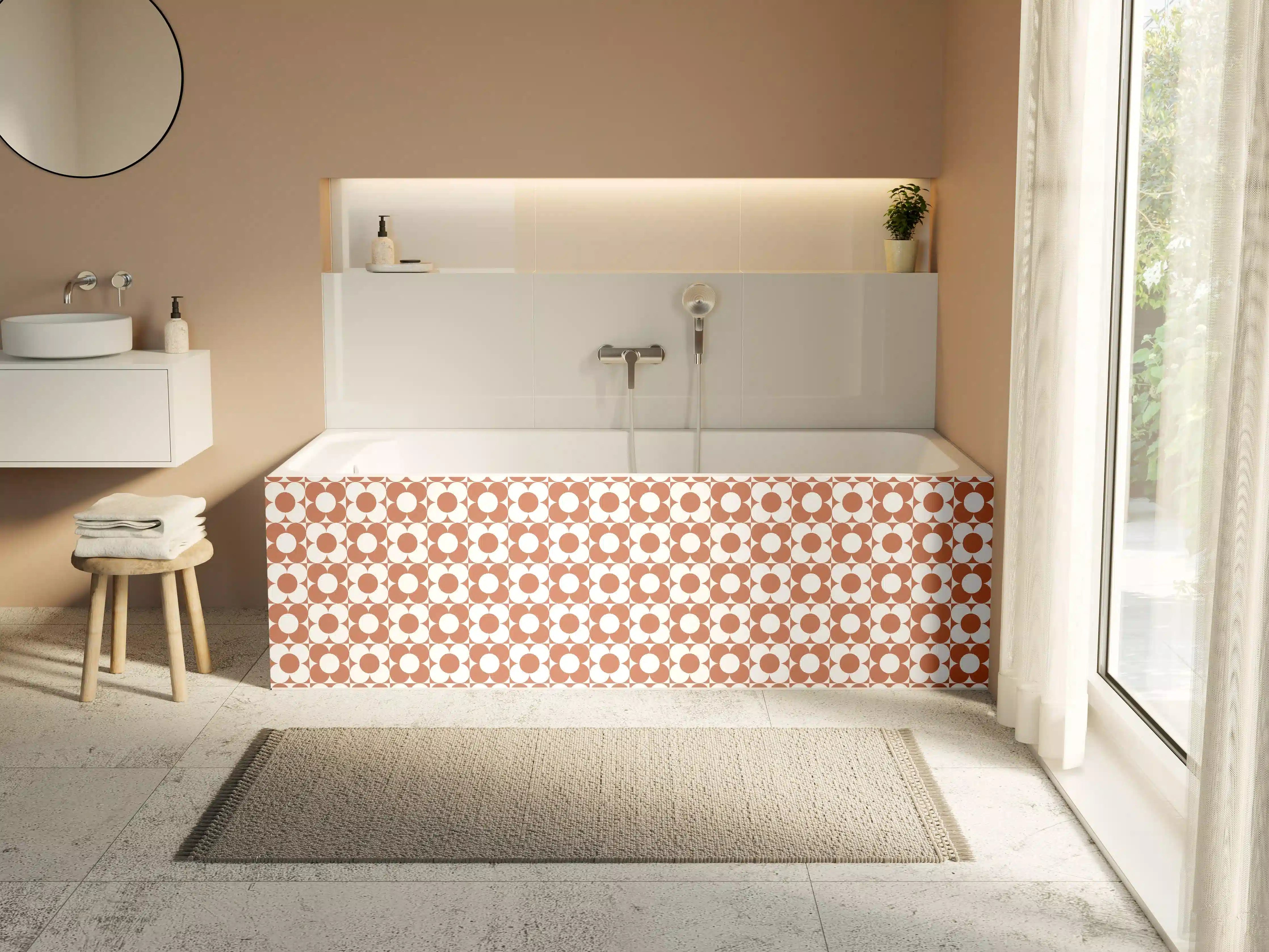Badewannen-Rückwand - Beige und Weiß geometrisches Muster