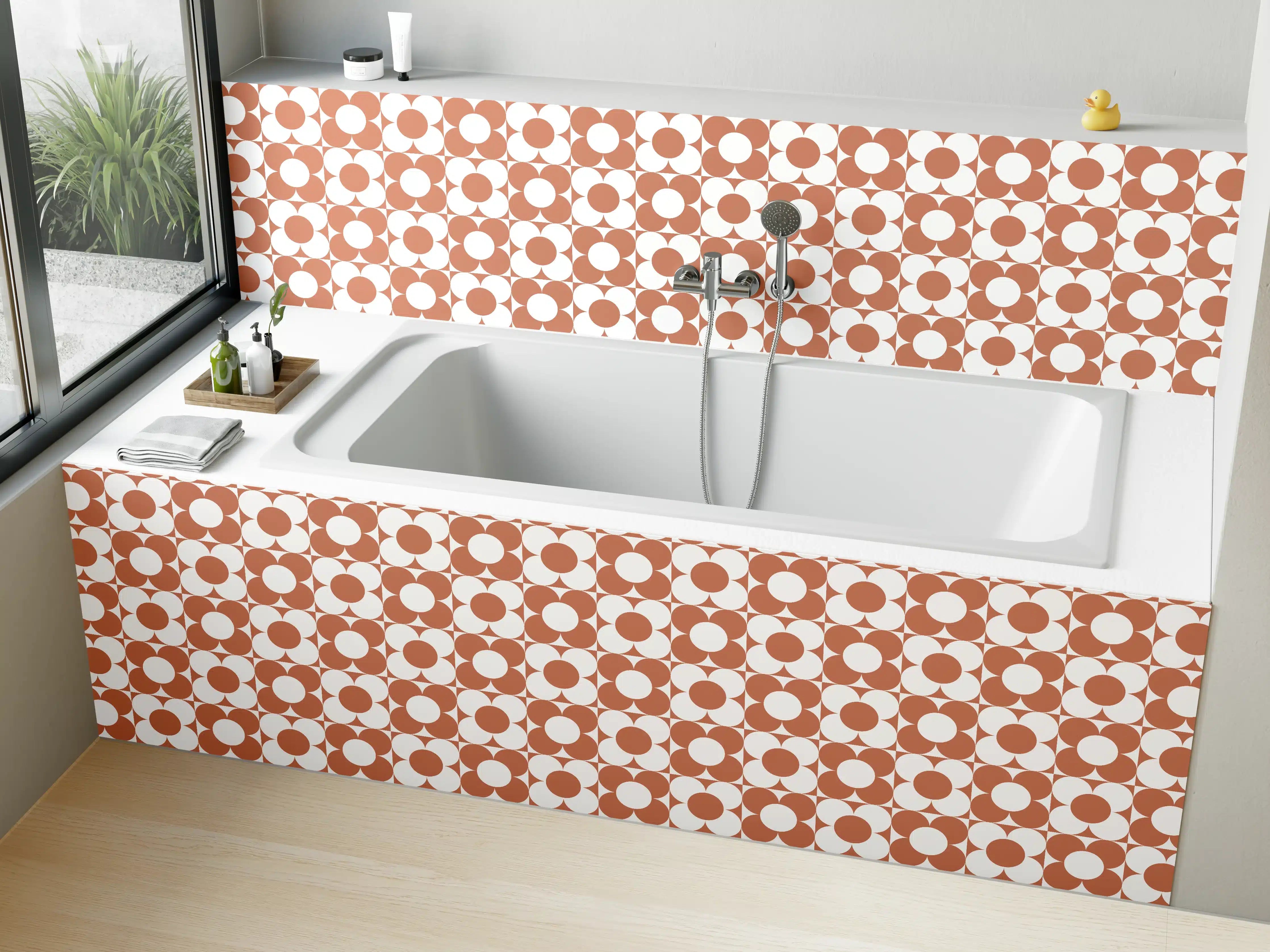 Badewannen-Rückwand - Beige und Weiß geometrisches Muster