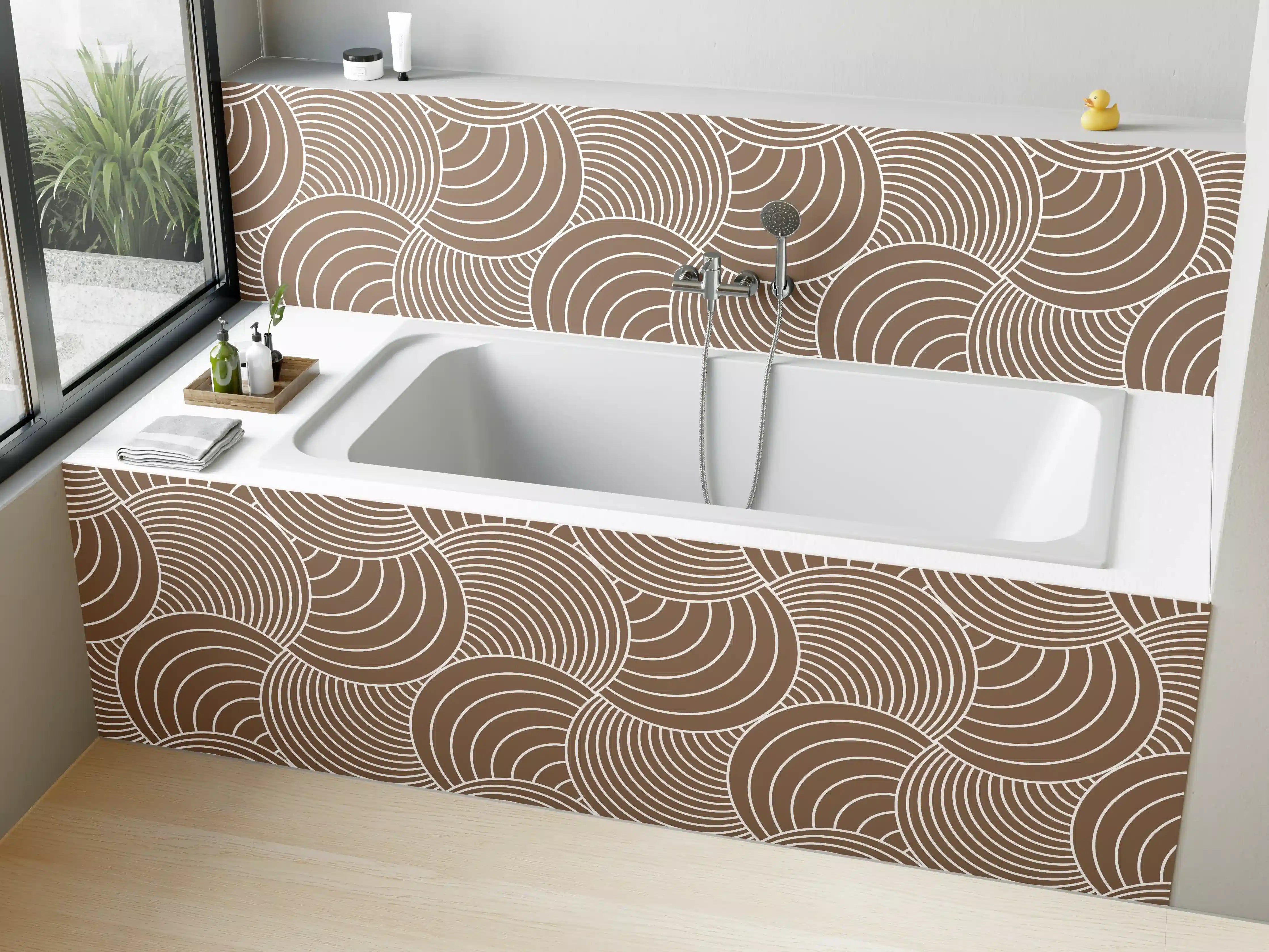 Badewannen-Rückwand - Beige und Weiß-wellenförmige Textur
