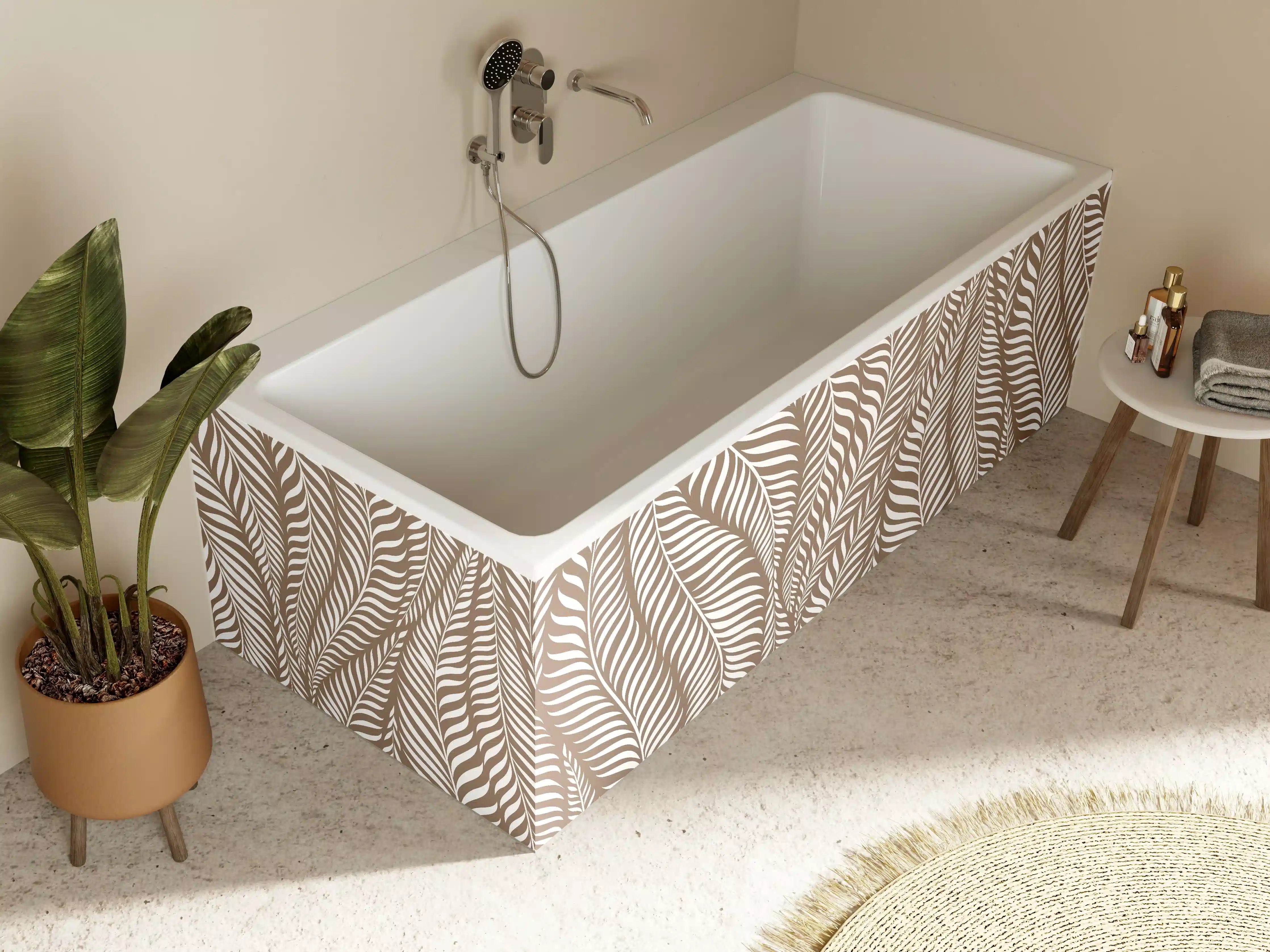 Badewannen-Rückwand - Beige und Weiße Blattmuster-Textur mit feinen Linien