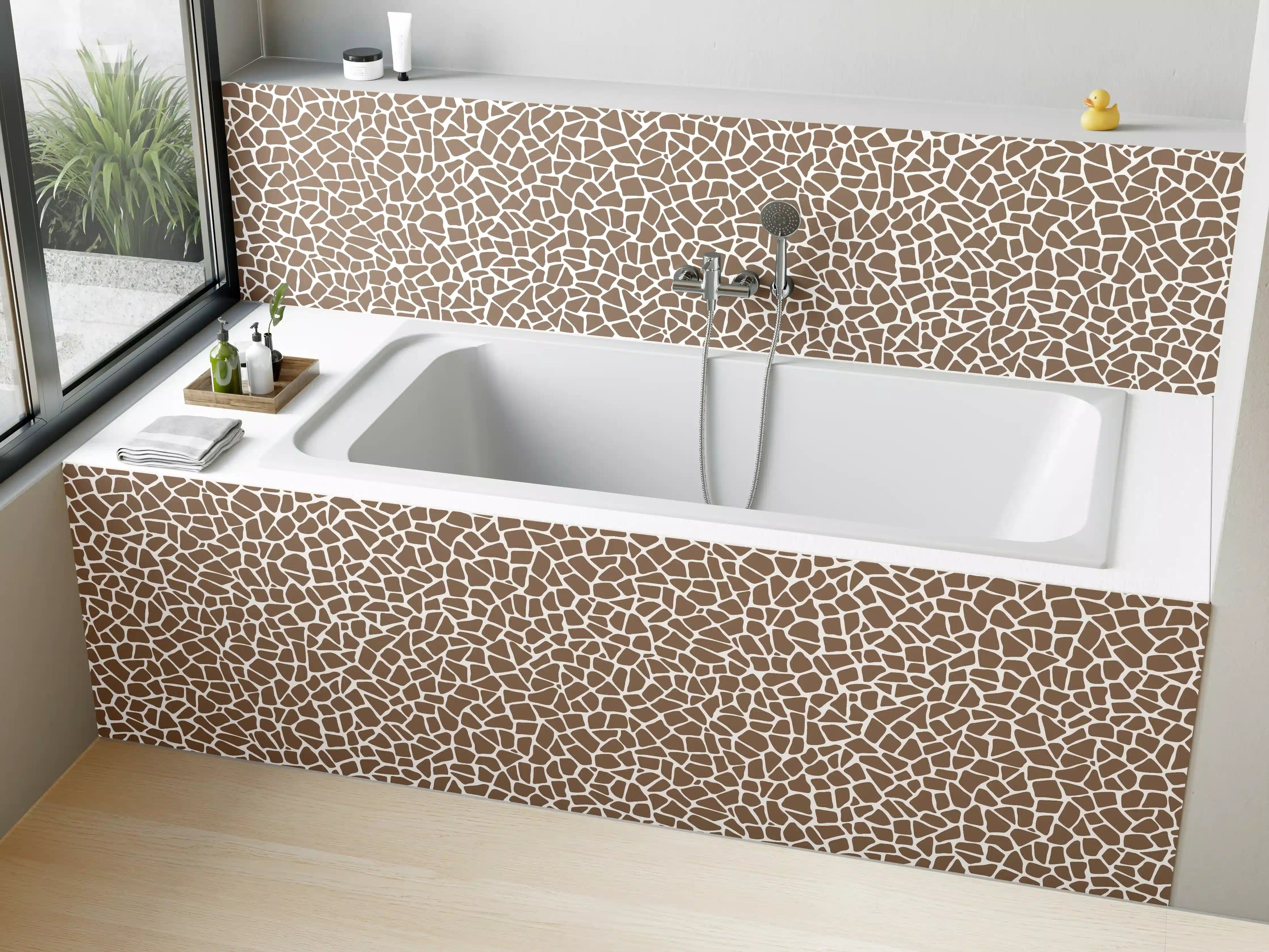 Badewannen-Rückwand - Beige-weiße Marmorstruktur mit filigranen Mustern
