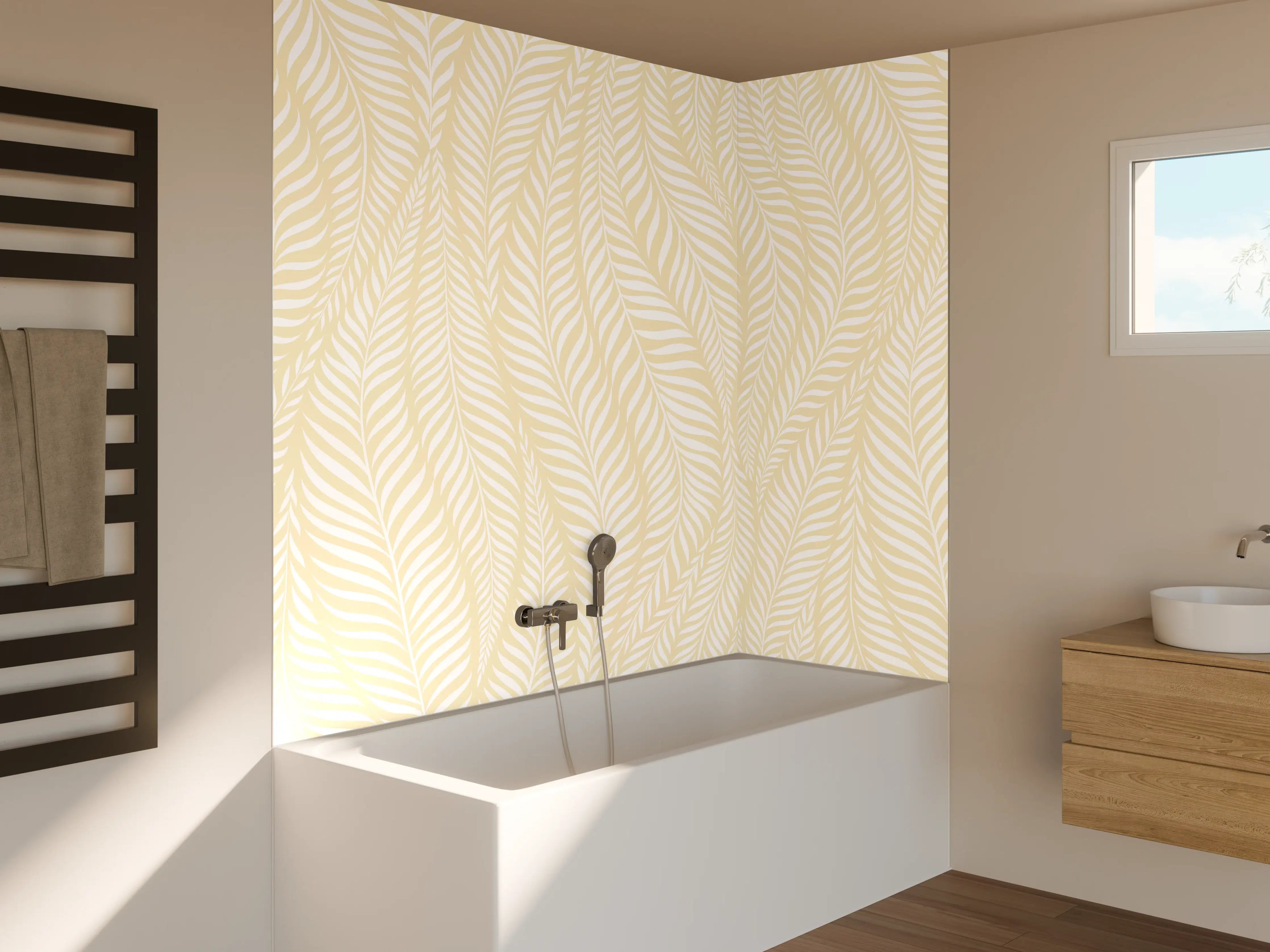 Badewannen-Rückwand - Beige-weiße Muster mit feinen Linien