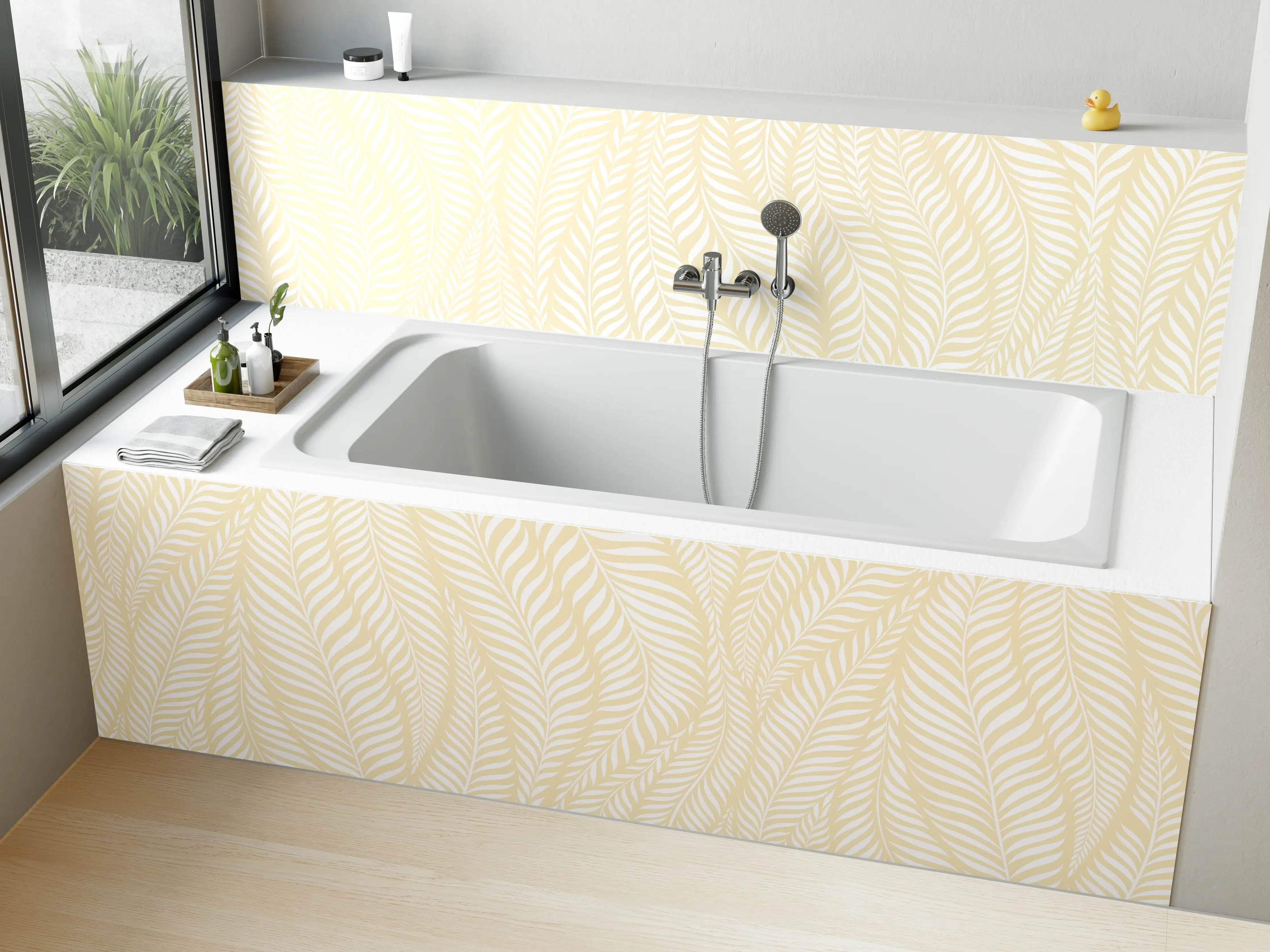 Badewannen-Rückwand - Beige-weiße Muster mit feinen Linien