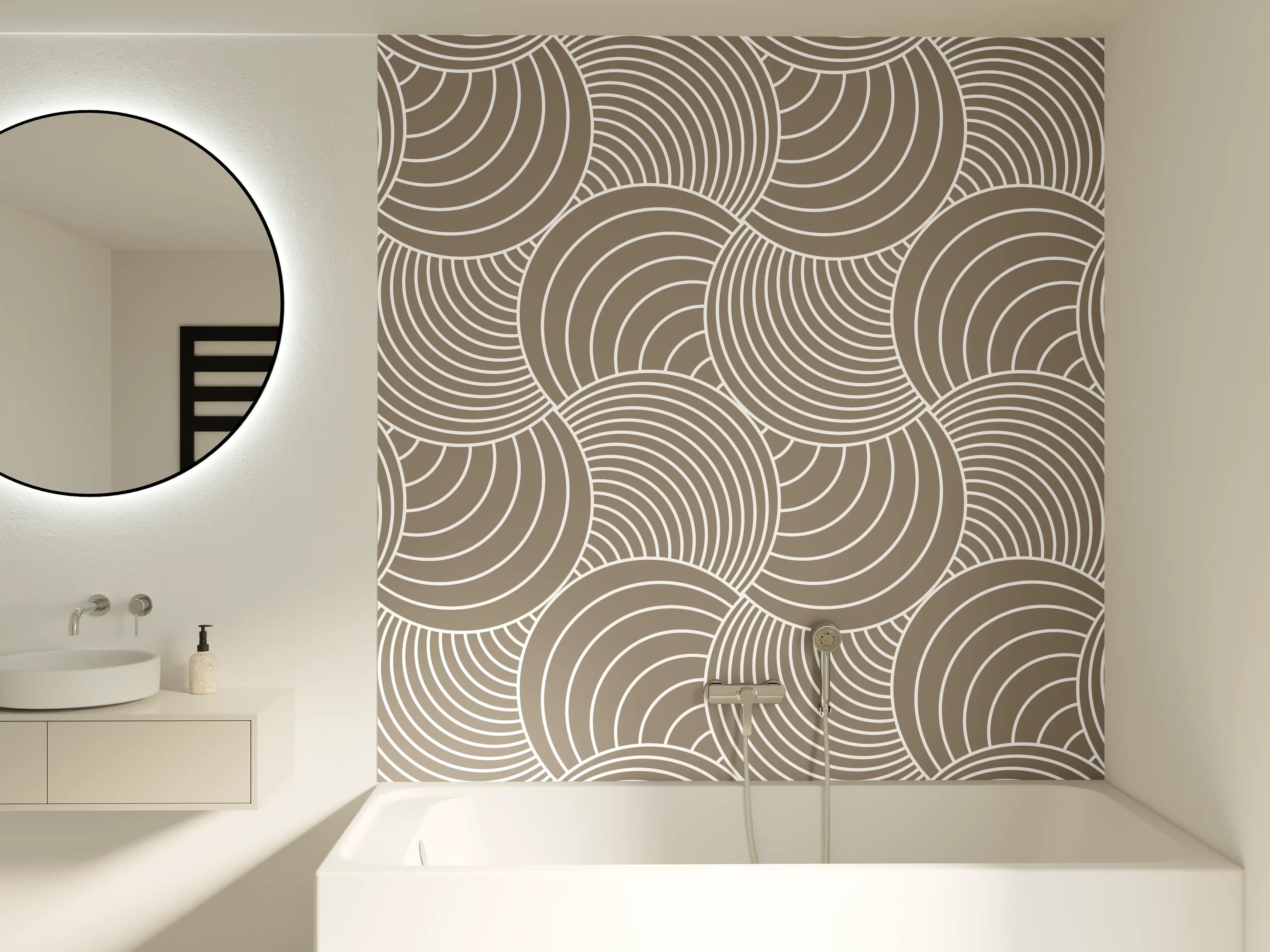 Badewannen-Rückwand - Beige-weiße geometrische Musterwandgestaltung