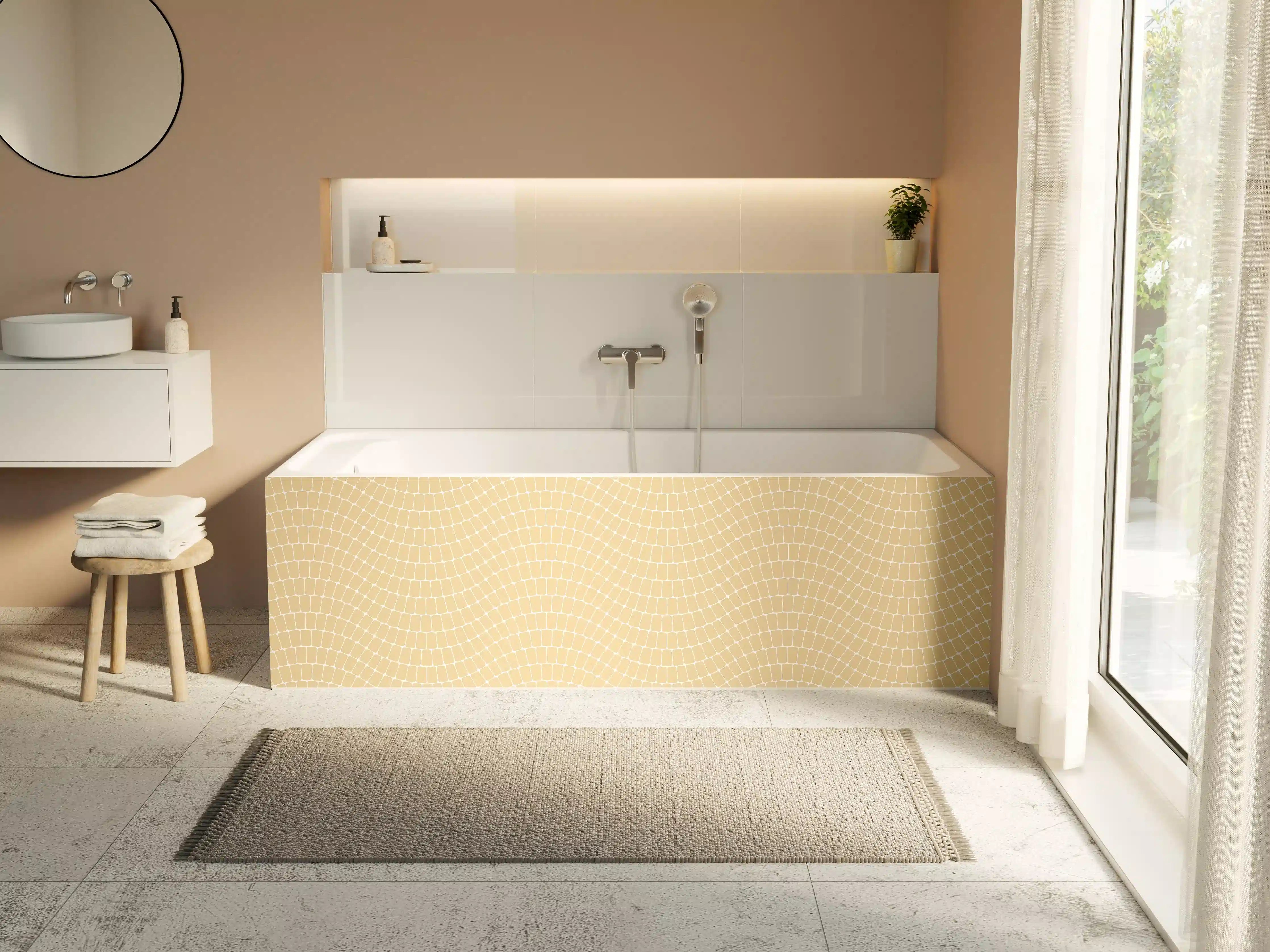 Badewannen-Rückwand - Beigenstruktur mit geometrischem Muster