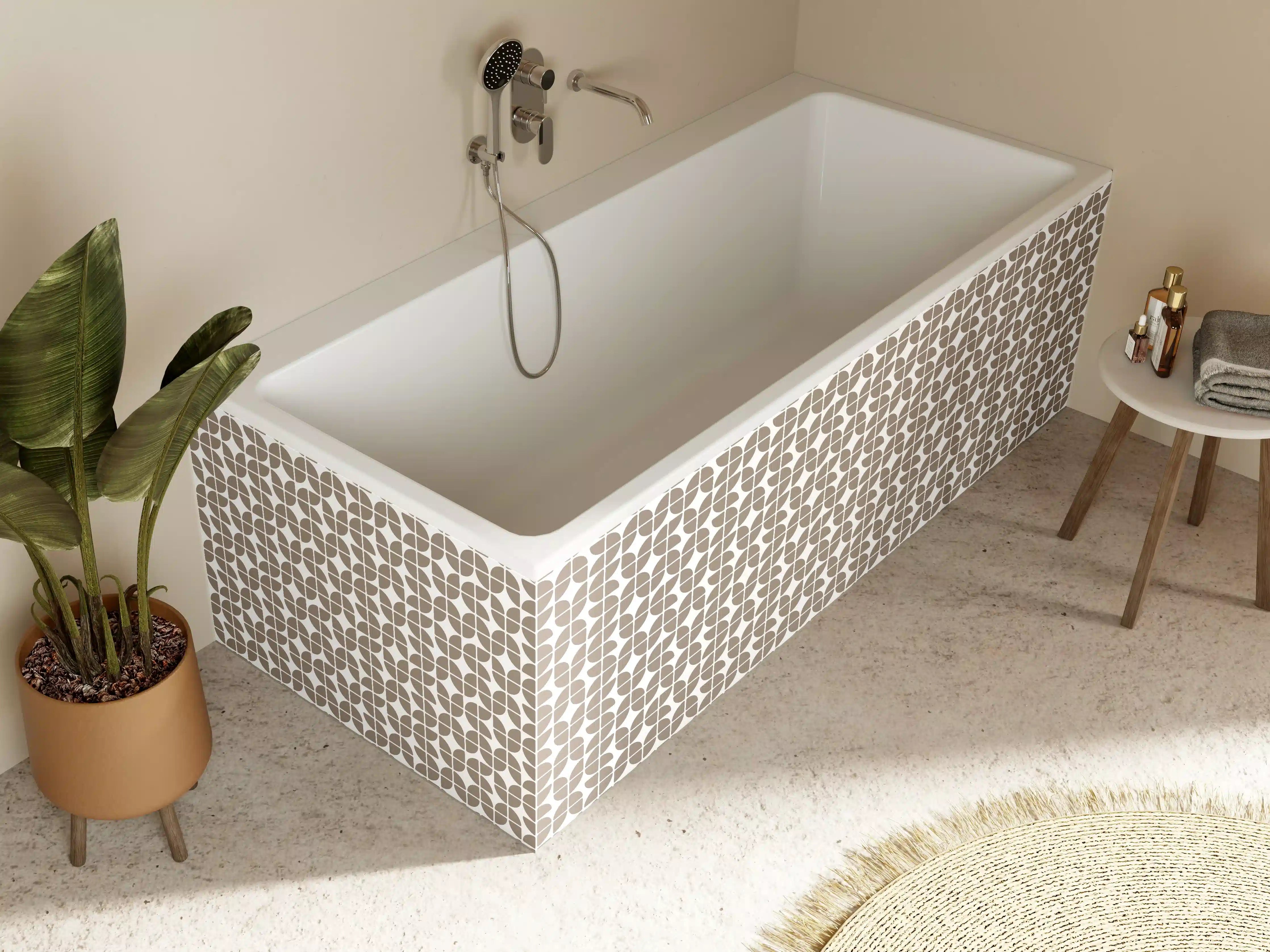 Badewannen-Rückwand - Beiger geometrischer Fliesenmuster