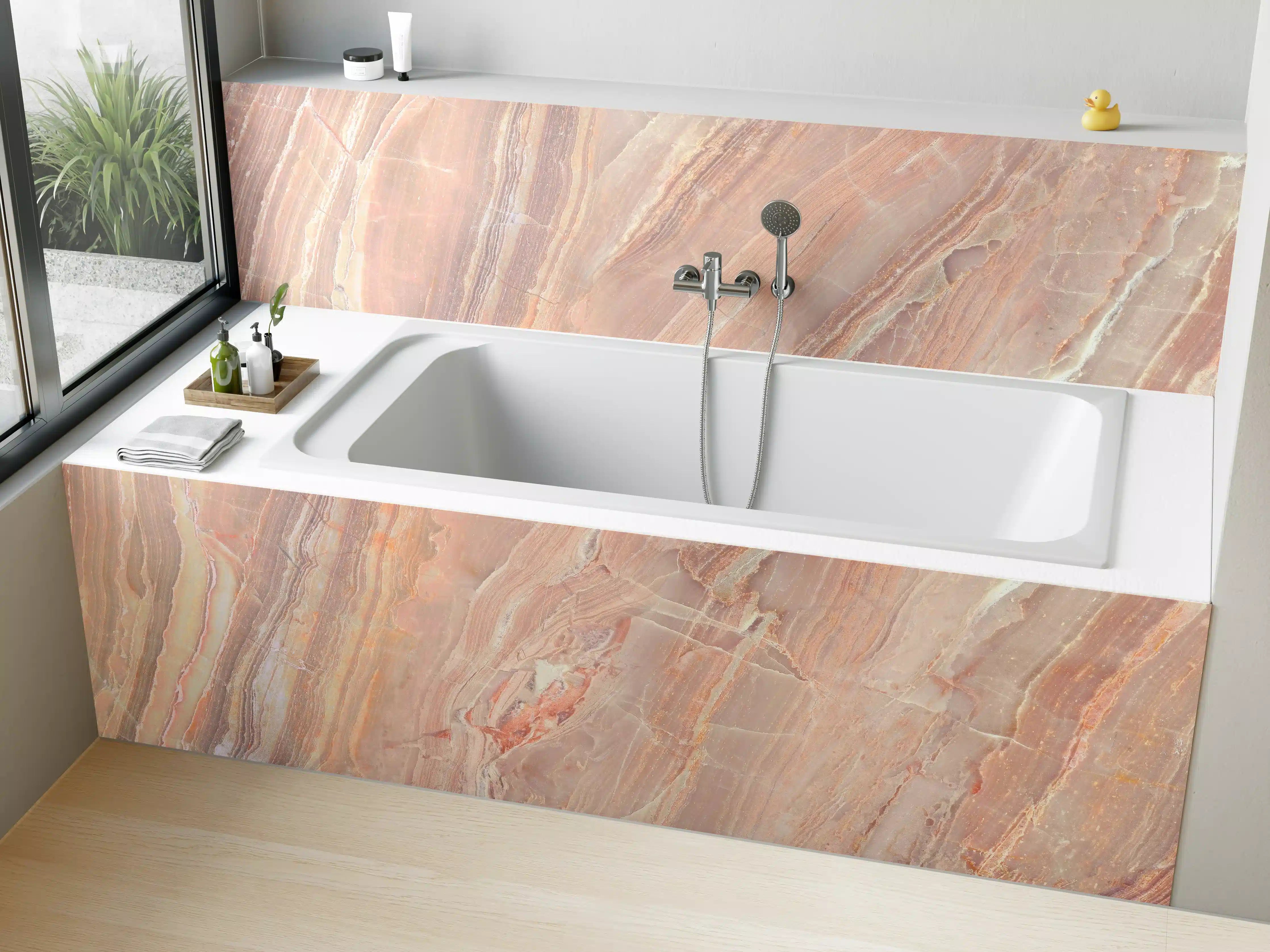 Badewannen-Rückwand - Beiges Marmor Design - Nahaufnahme