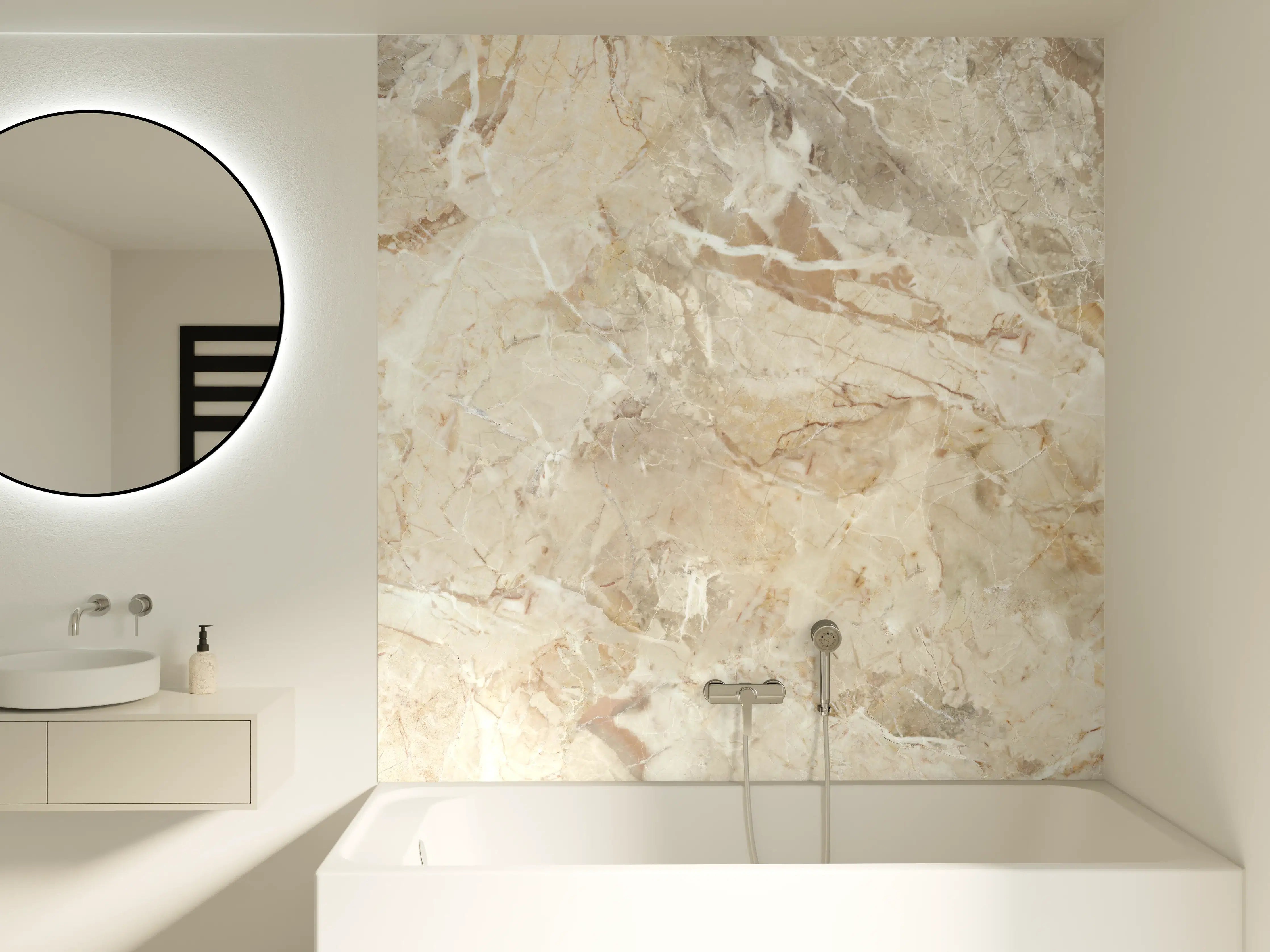 Badewannen-Rückwand - Beiges abstraktes Marmordesign
