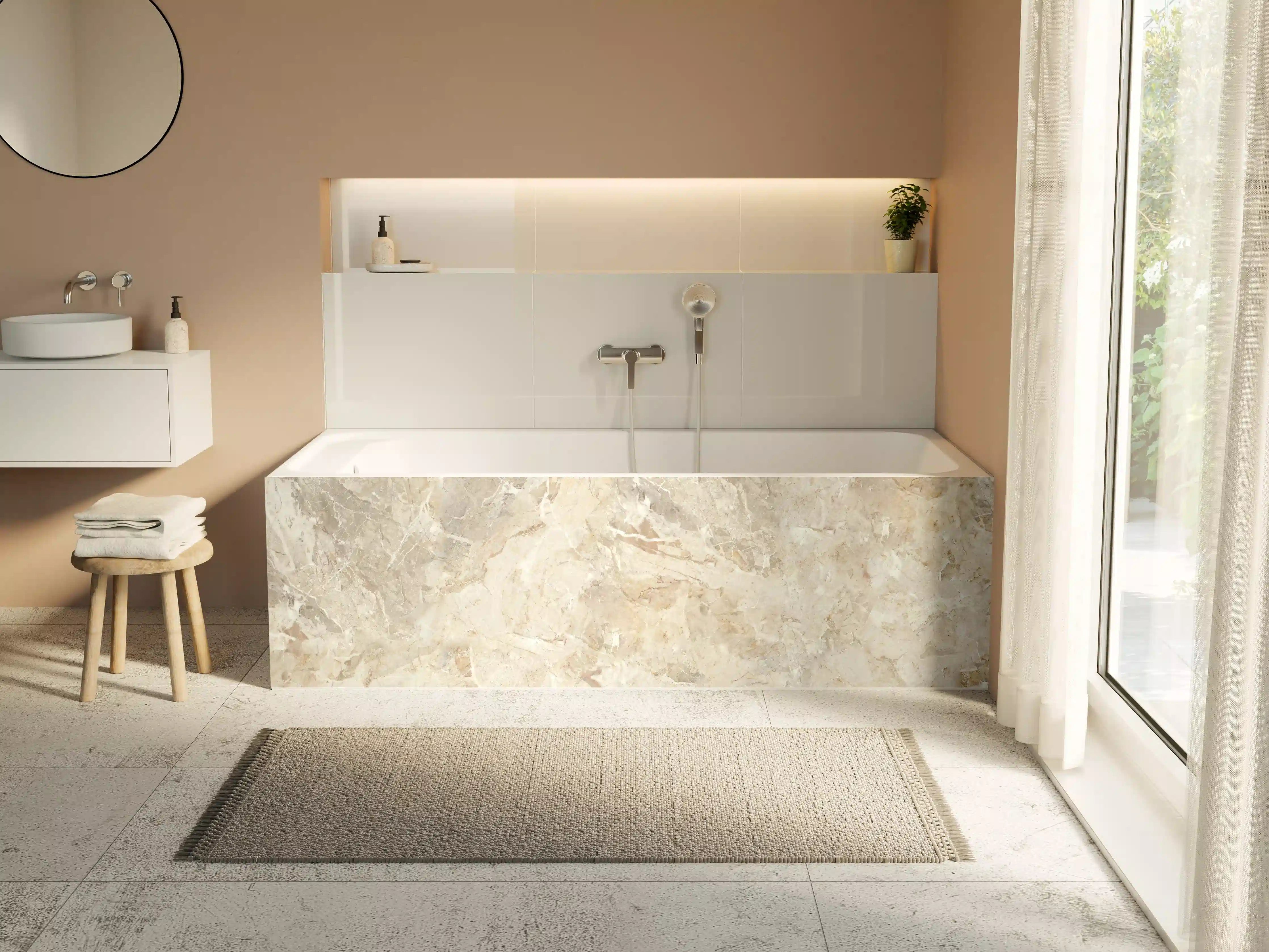 Badewannen-Rückwand - Beiges abstraktes Marmordesign