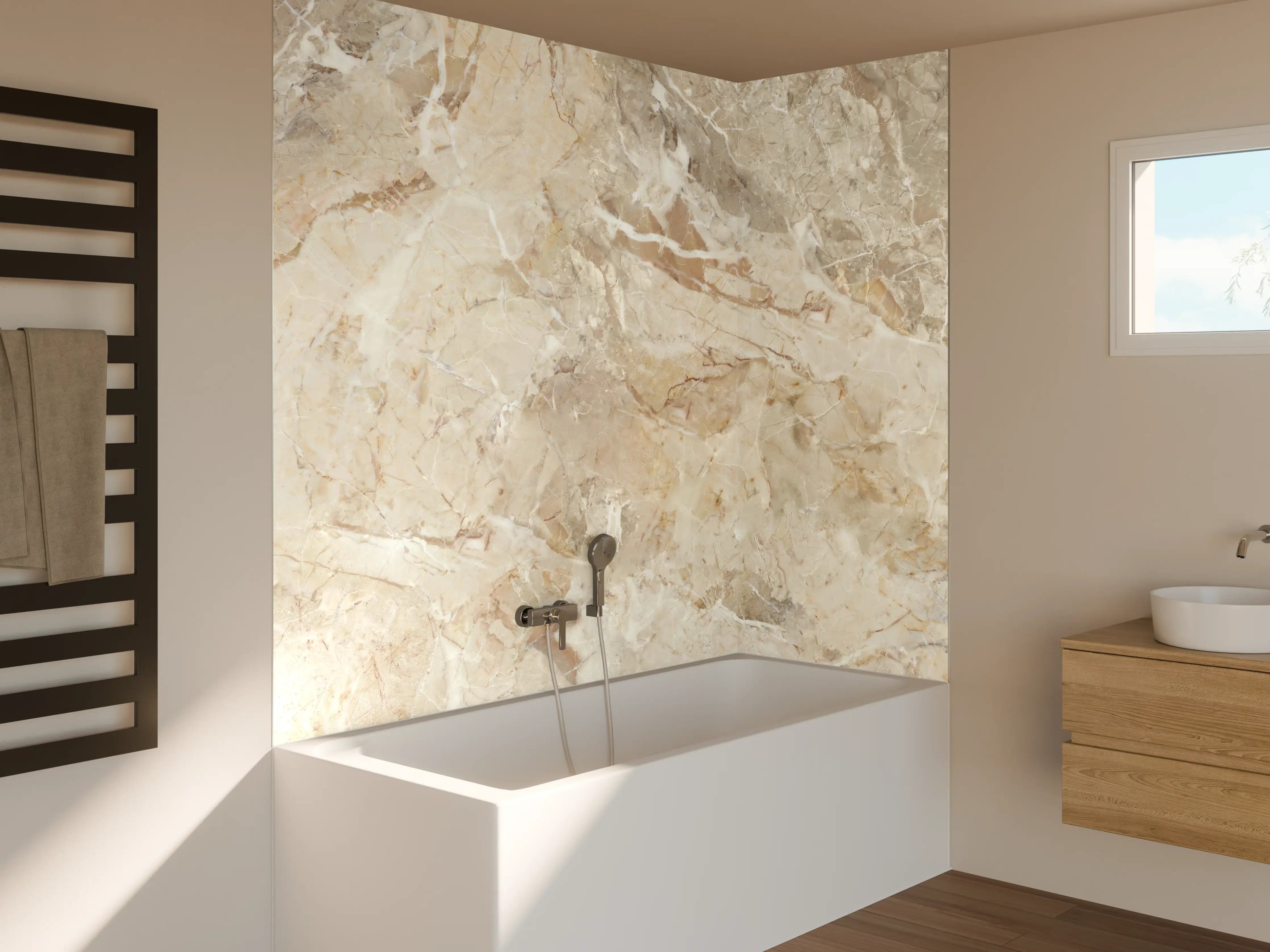 Badewannen-Rückwand - Beiges abstraktes Marmordesign