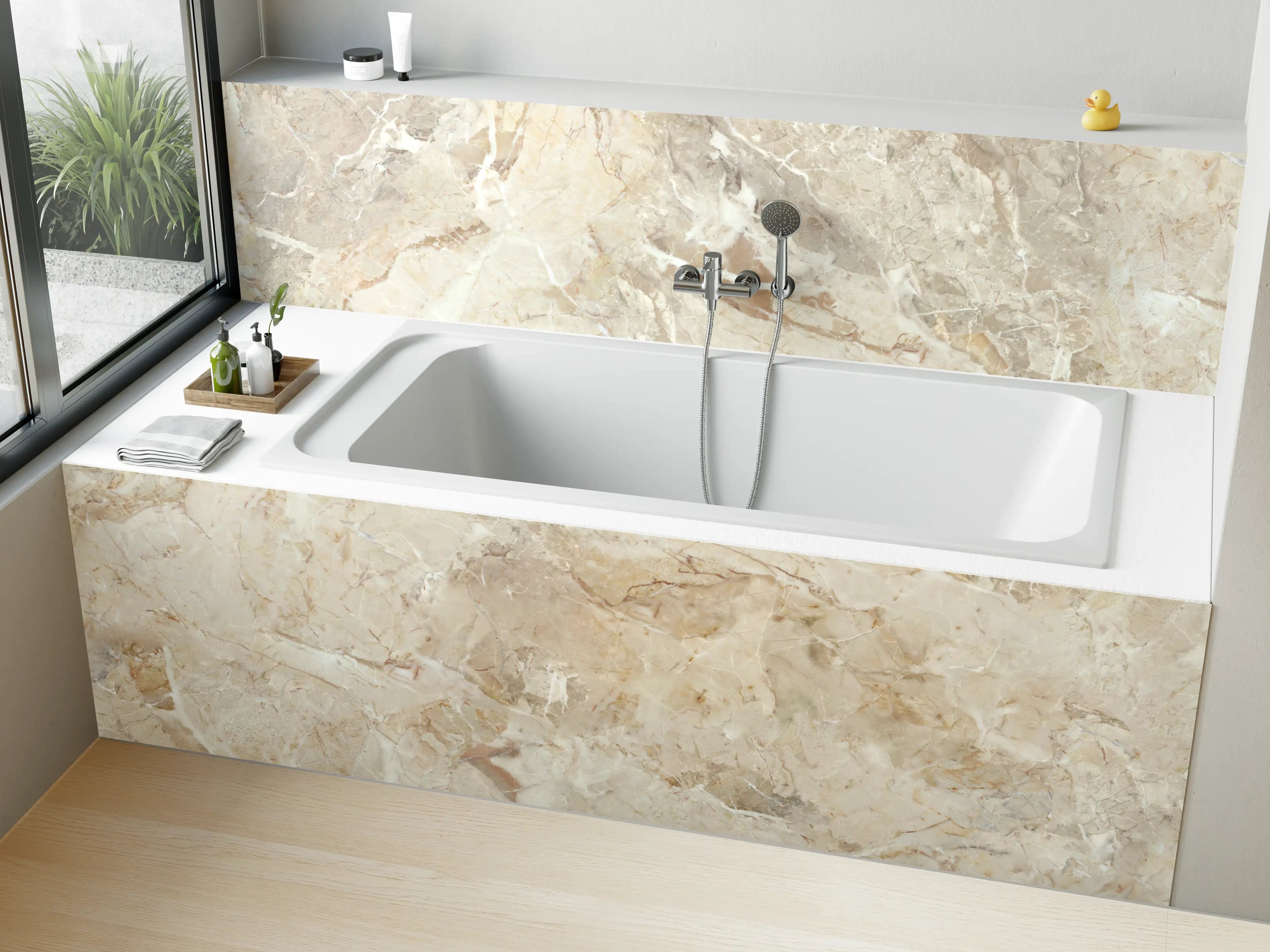 Badewannen-Rückwand - Beiges abstraktes Marmordesign