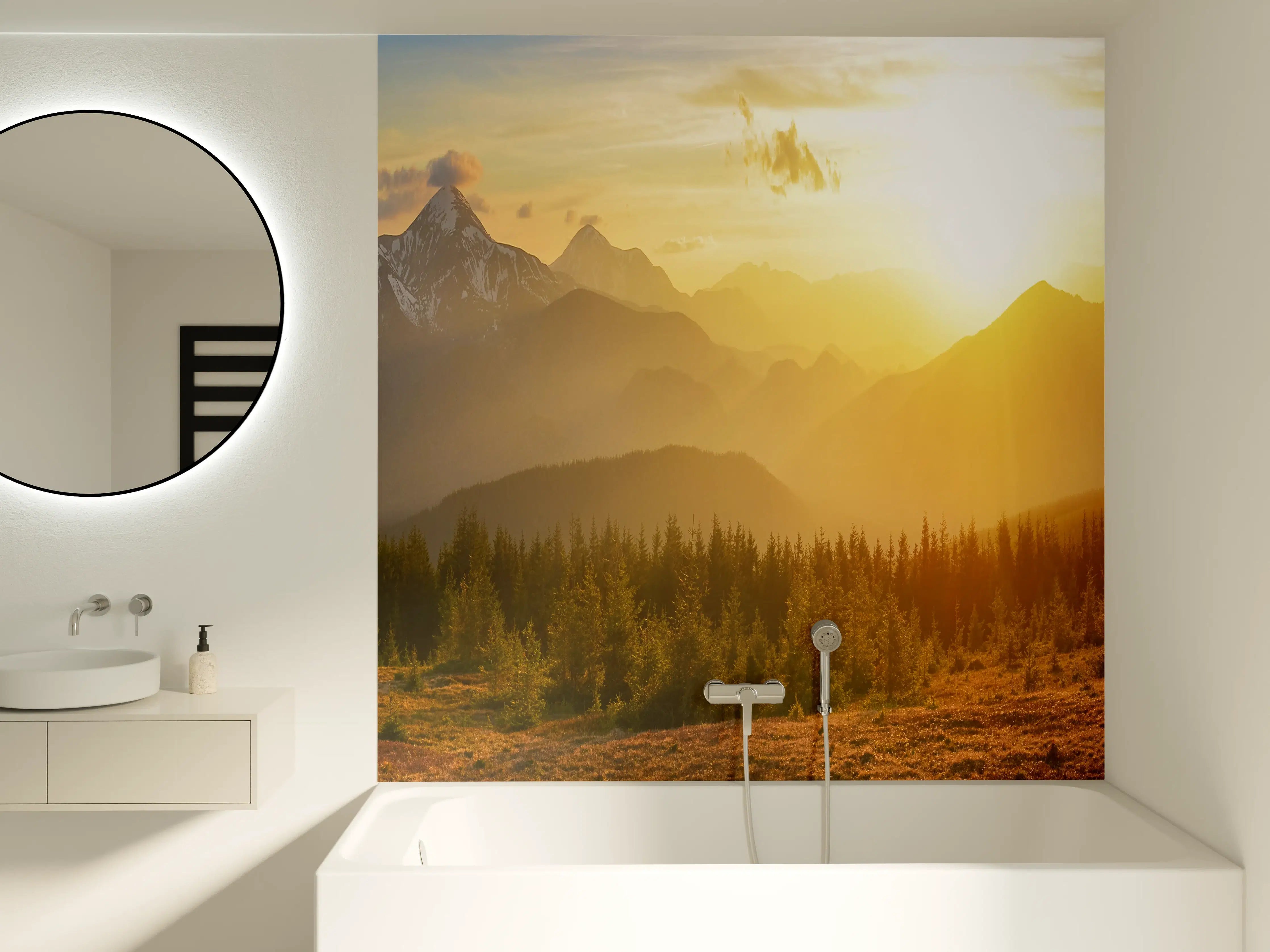 Badewannen-Rückwand - Berge im Sonnenuntergang