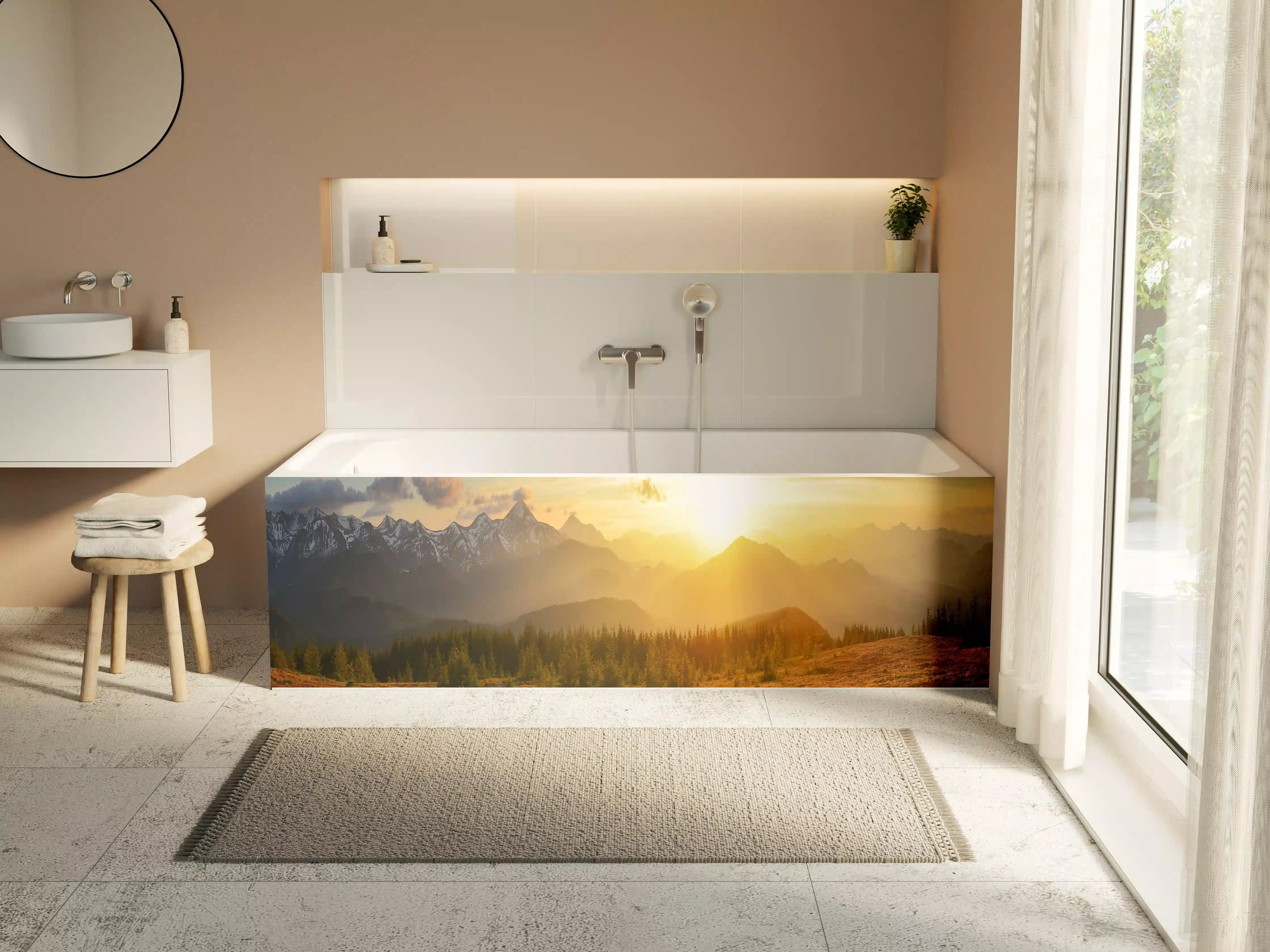 Badewannen-Rückwand - Berge im Sonnenuntergang
