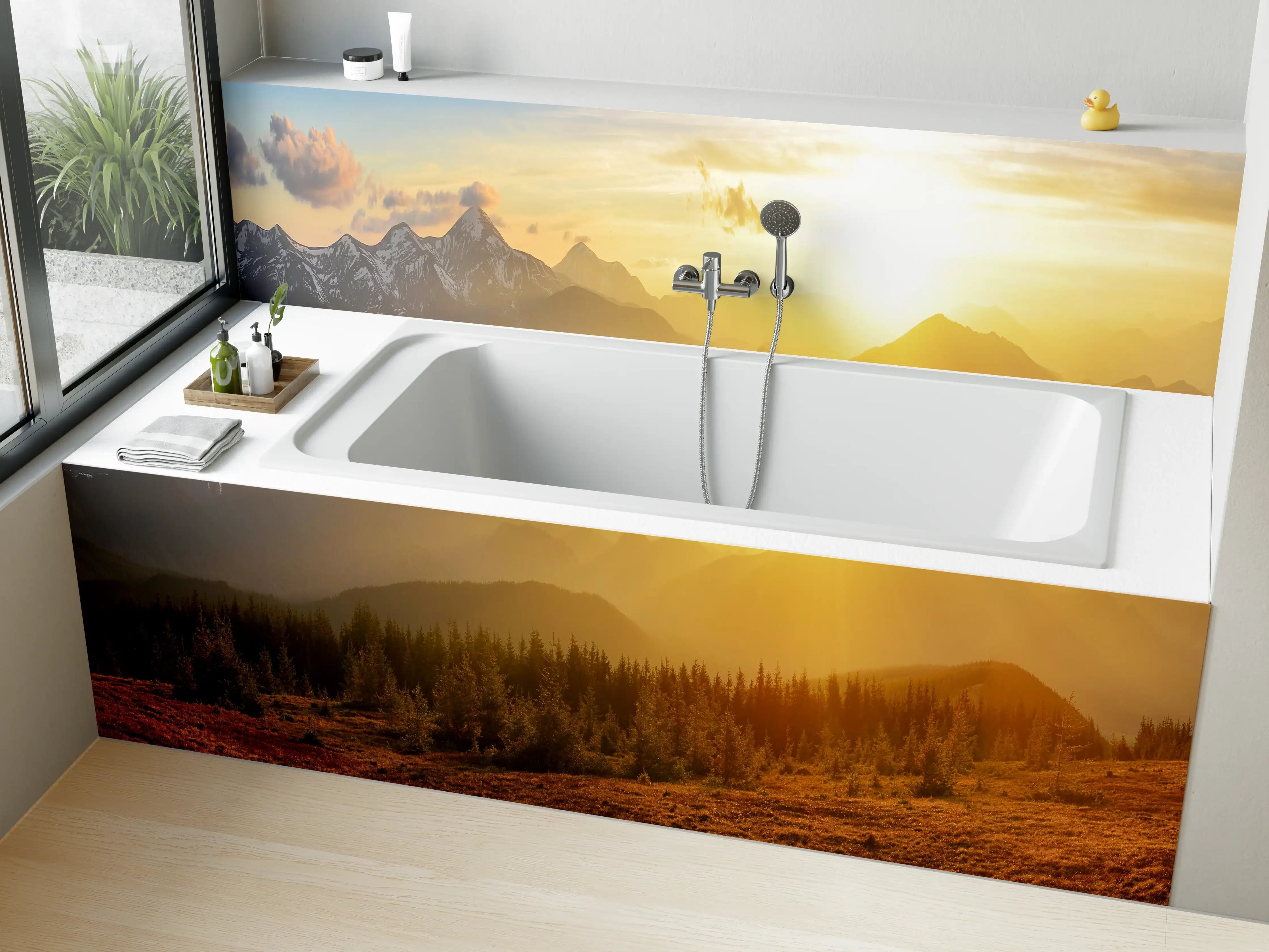Badewannen-Rückwand - Berge im Sonnenuntergang