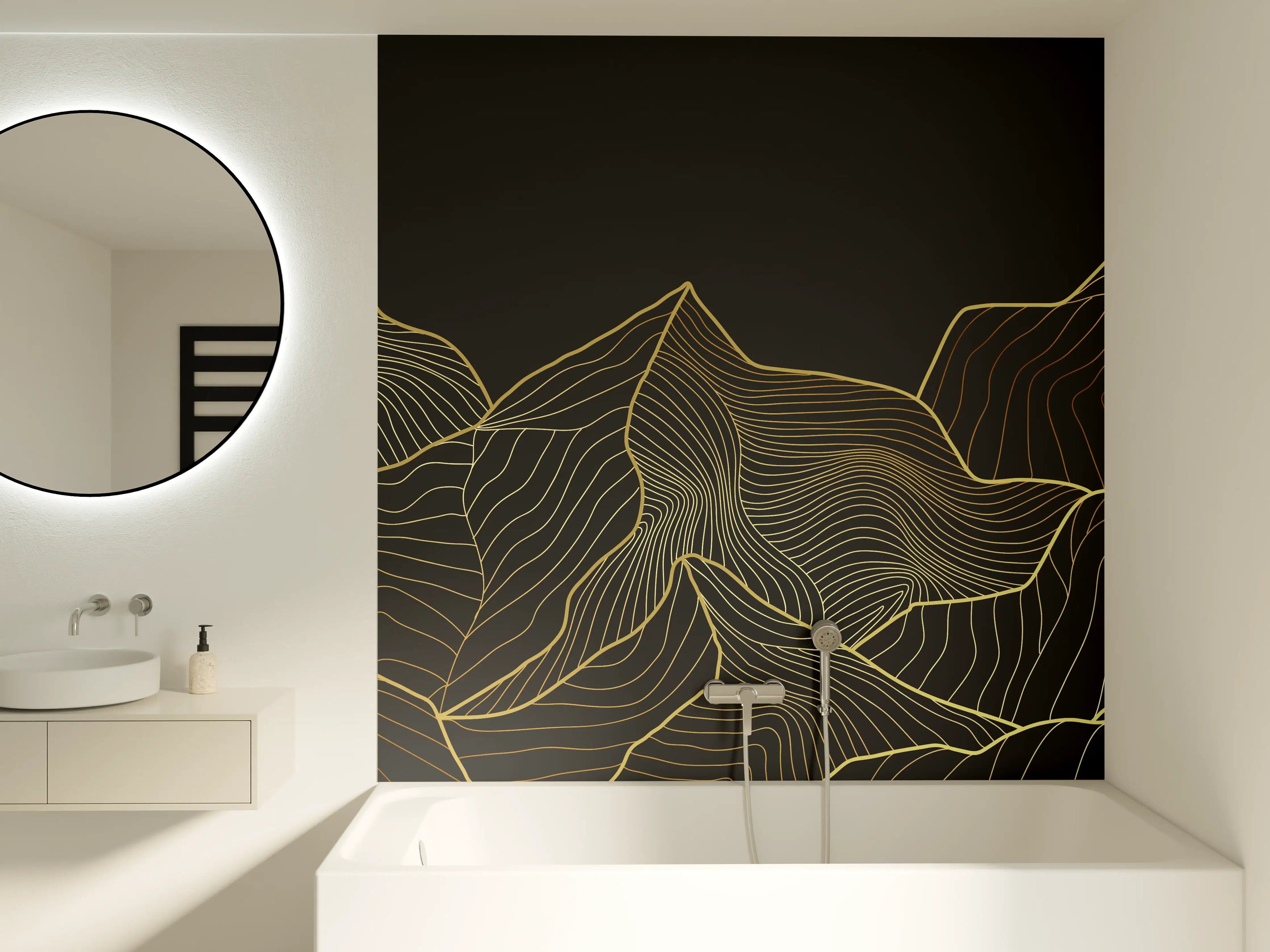 Badewannen-Rückwand - Berglinien Gold Schwarz