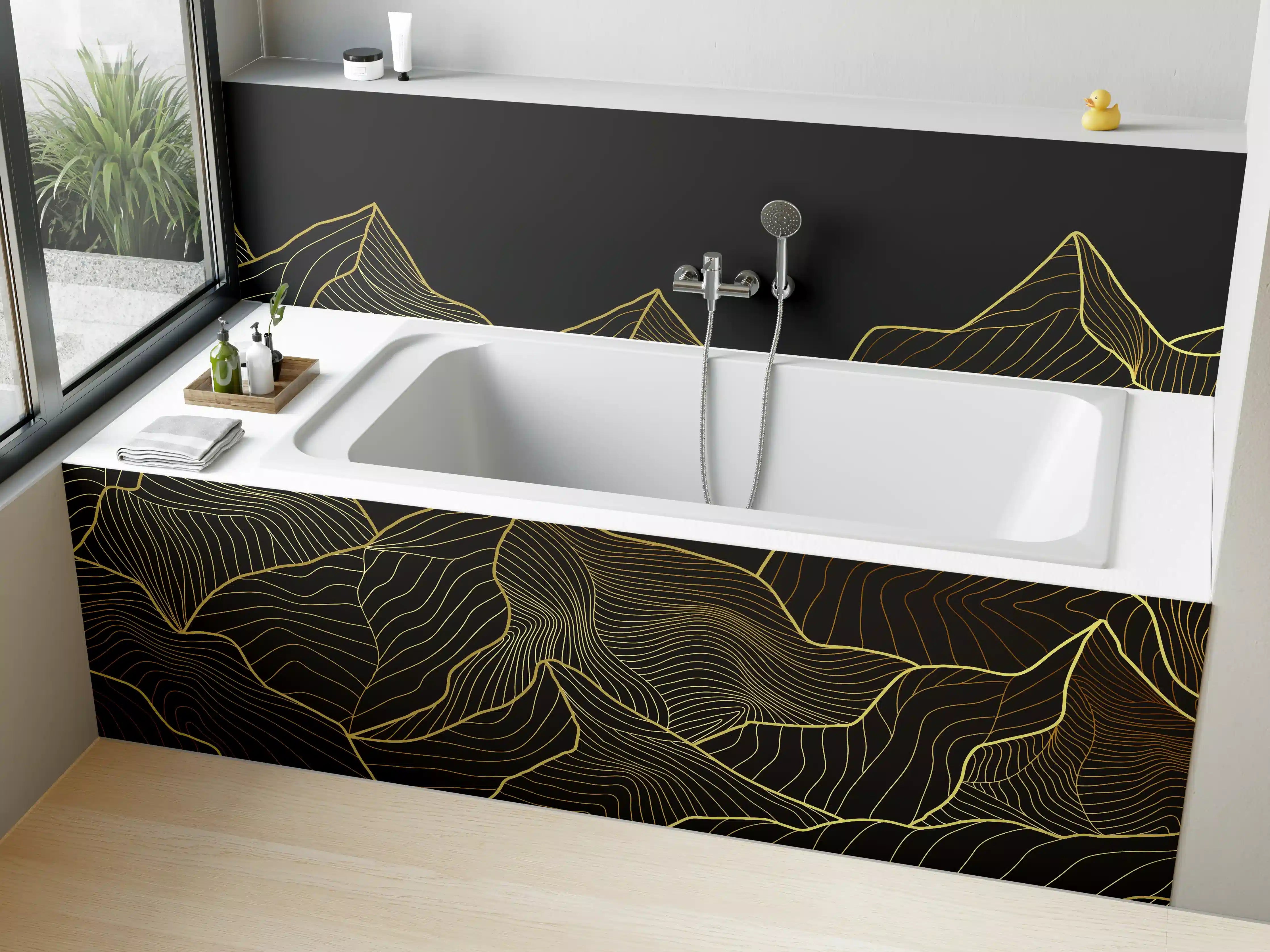 Badewannen-Rückwand - Berglinien Gold Schwarz