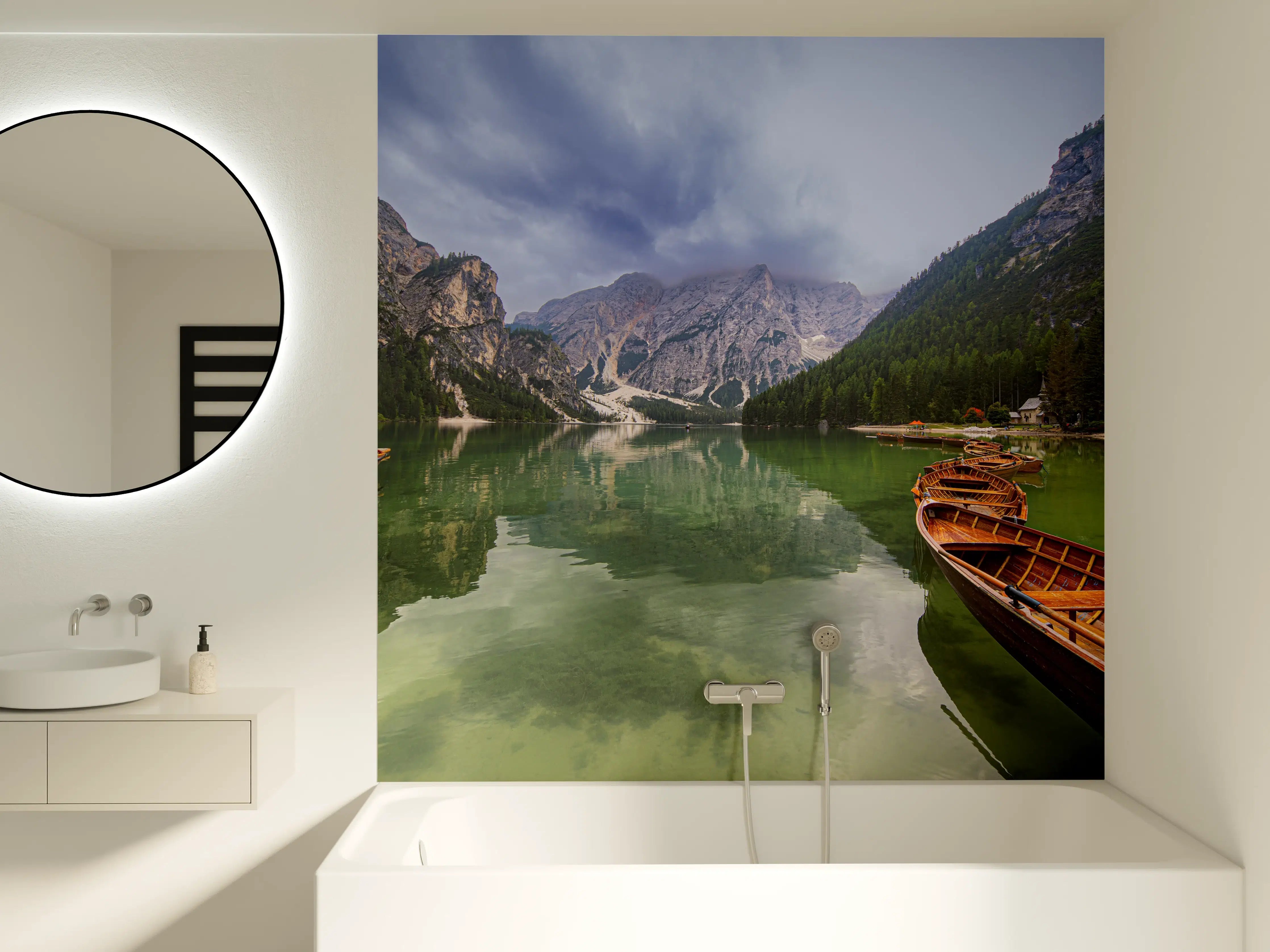 Badewannen-Rückwand - Bergsee Reflektion Dolomiten
