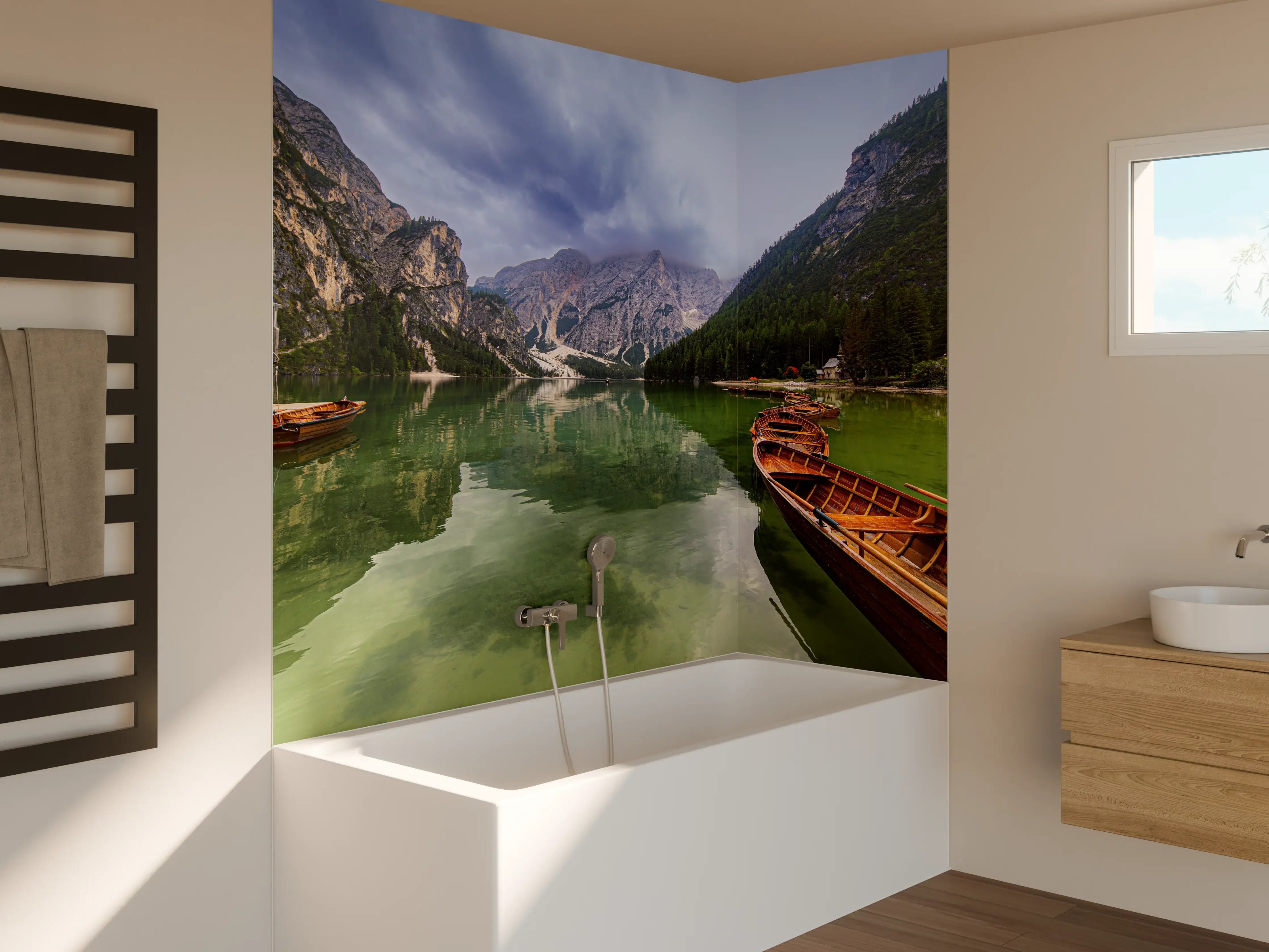 Badewannen-Rückwand - Bergsee Reflektion Dolomiten