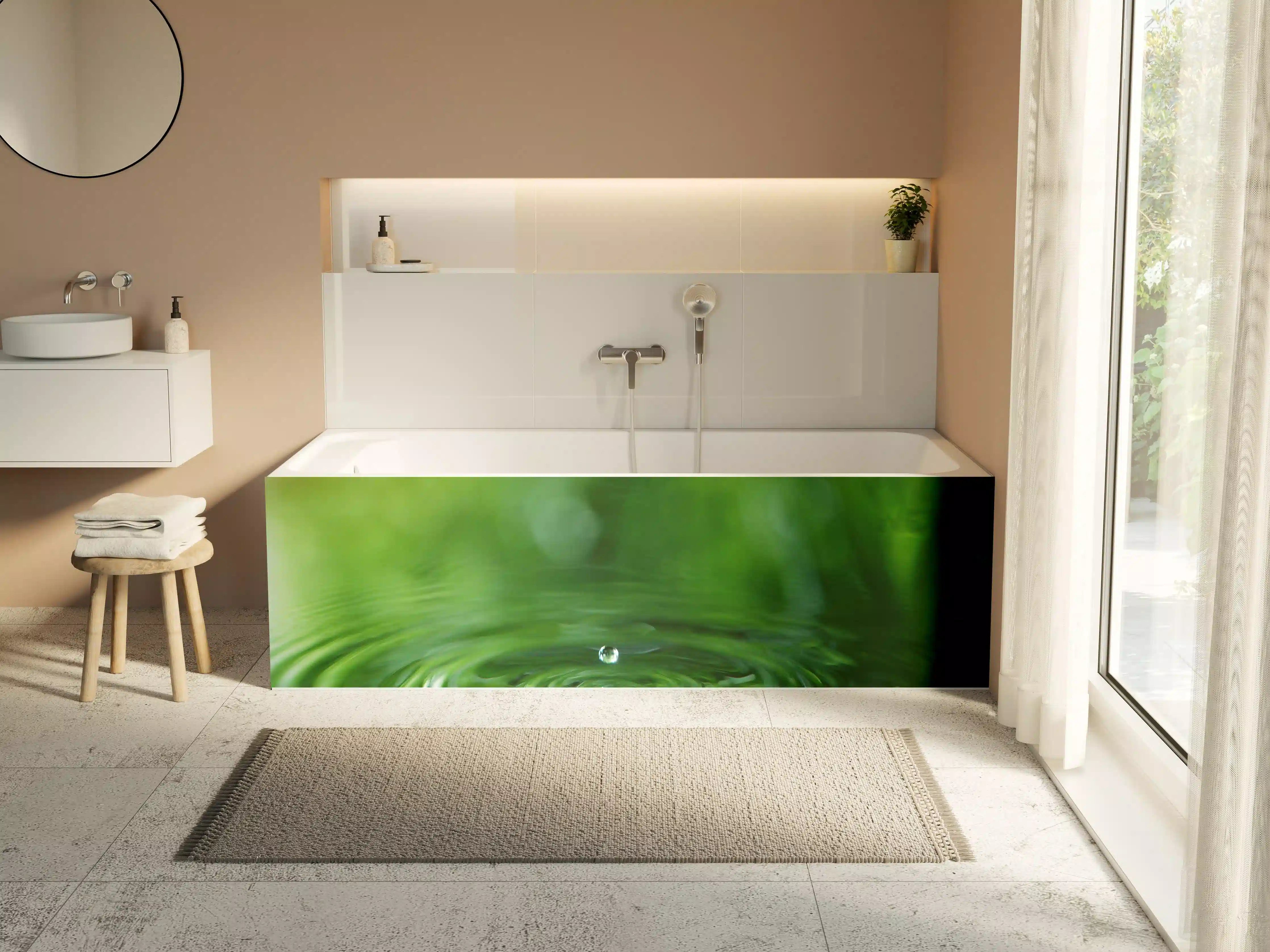 Badewannen-Rückwand - Beruhigender Wassertropfen in Grün