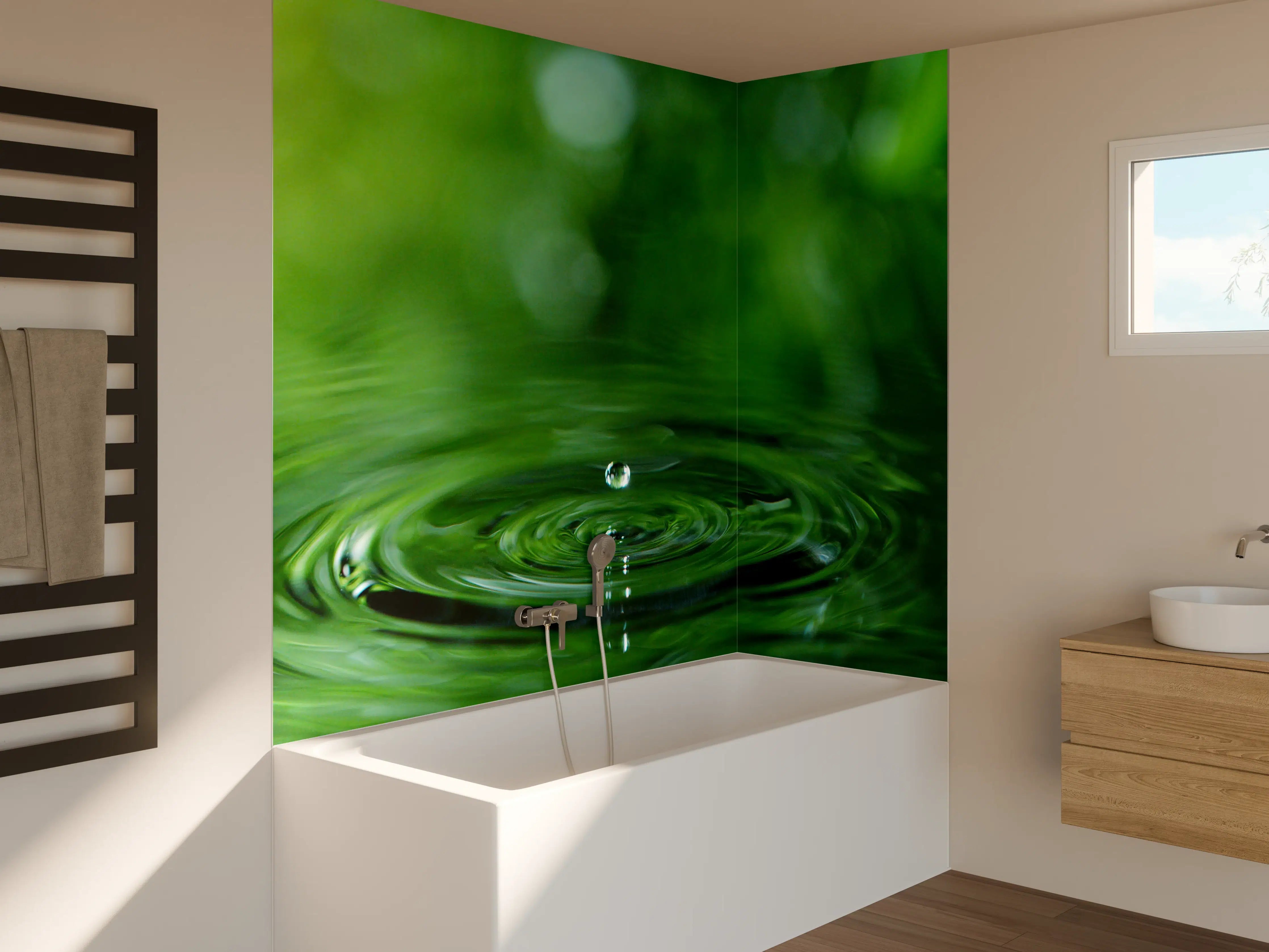 Badewannen-Rückwand - Beruhigender Wassertropfen in Grün