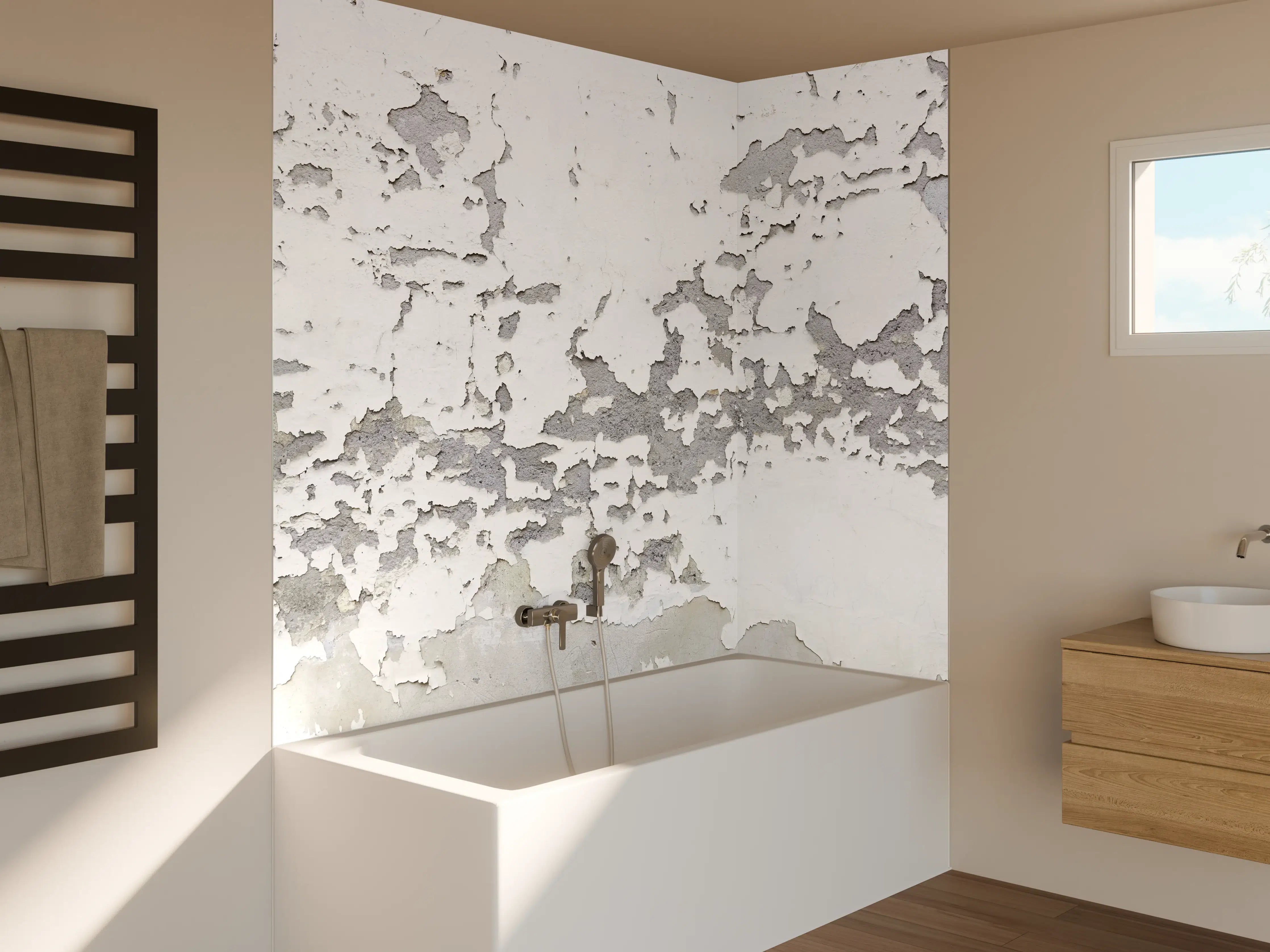 Badewannen-Rückwand - Beschädigte Wandstruktur