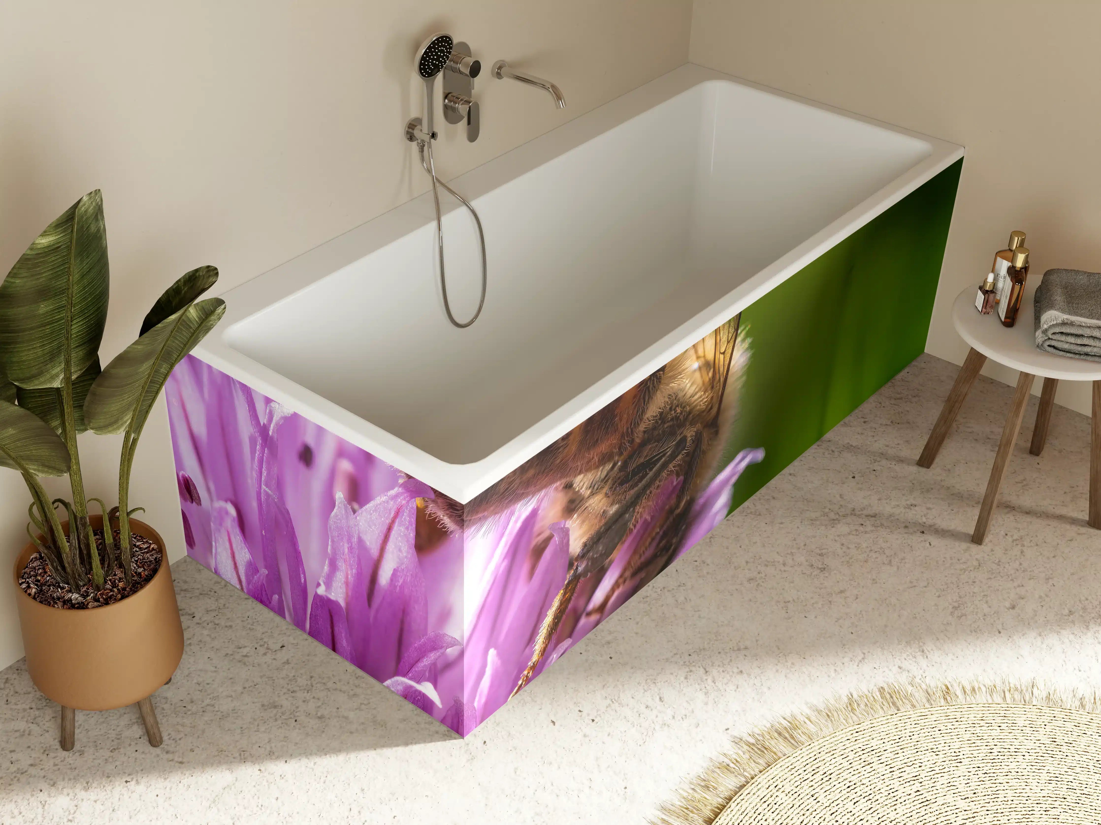 Badewannen-Rückwand - Biene auf Lila Blüte Makro