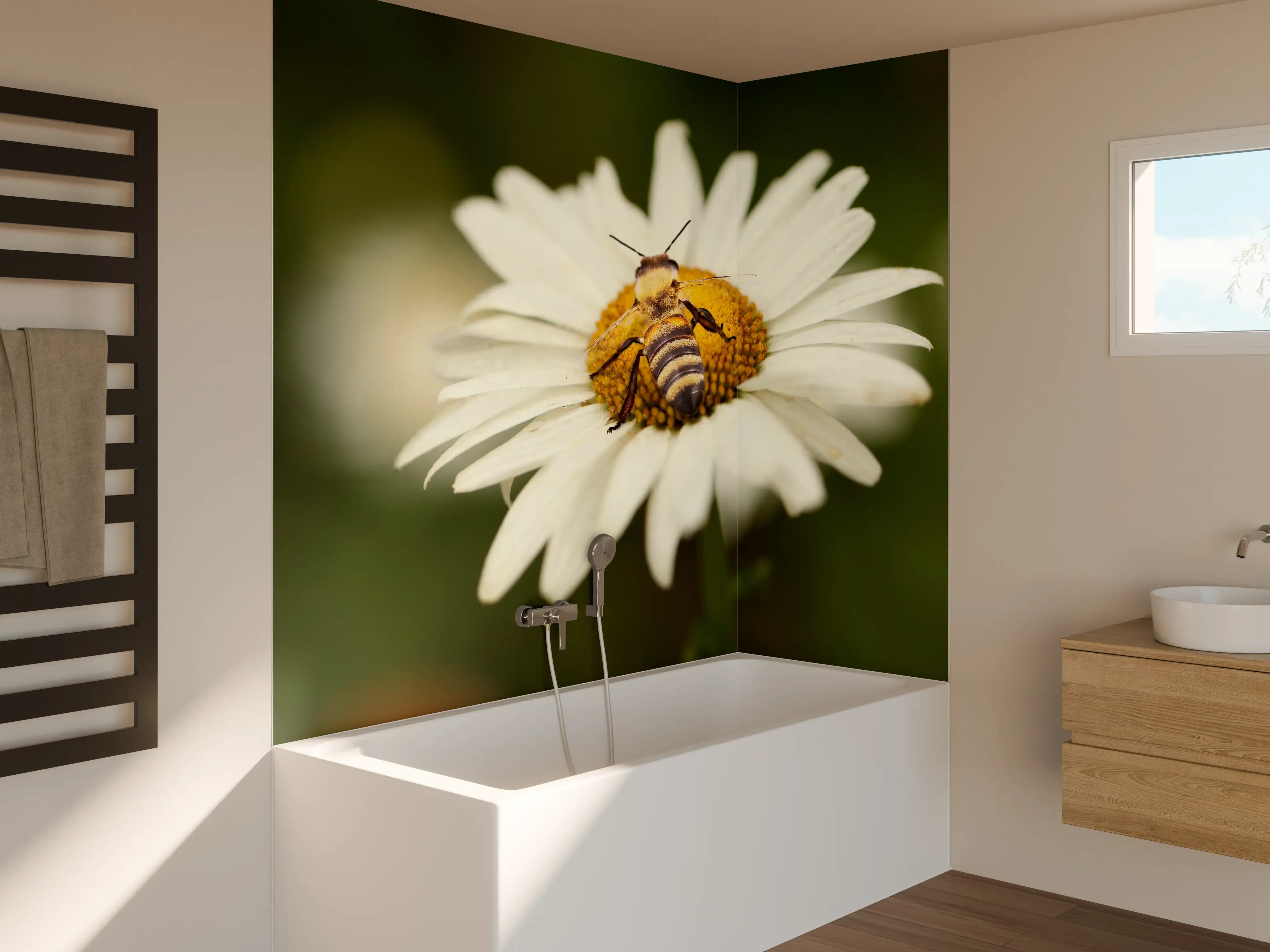 Badewannen-Rückwand - Biene auf einem Gänseblümchen