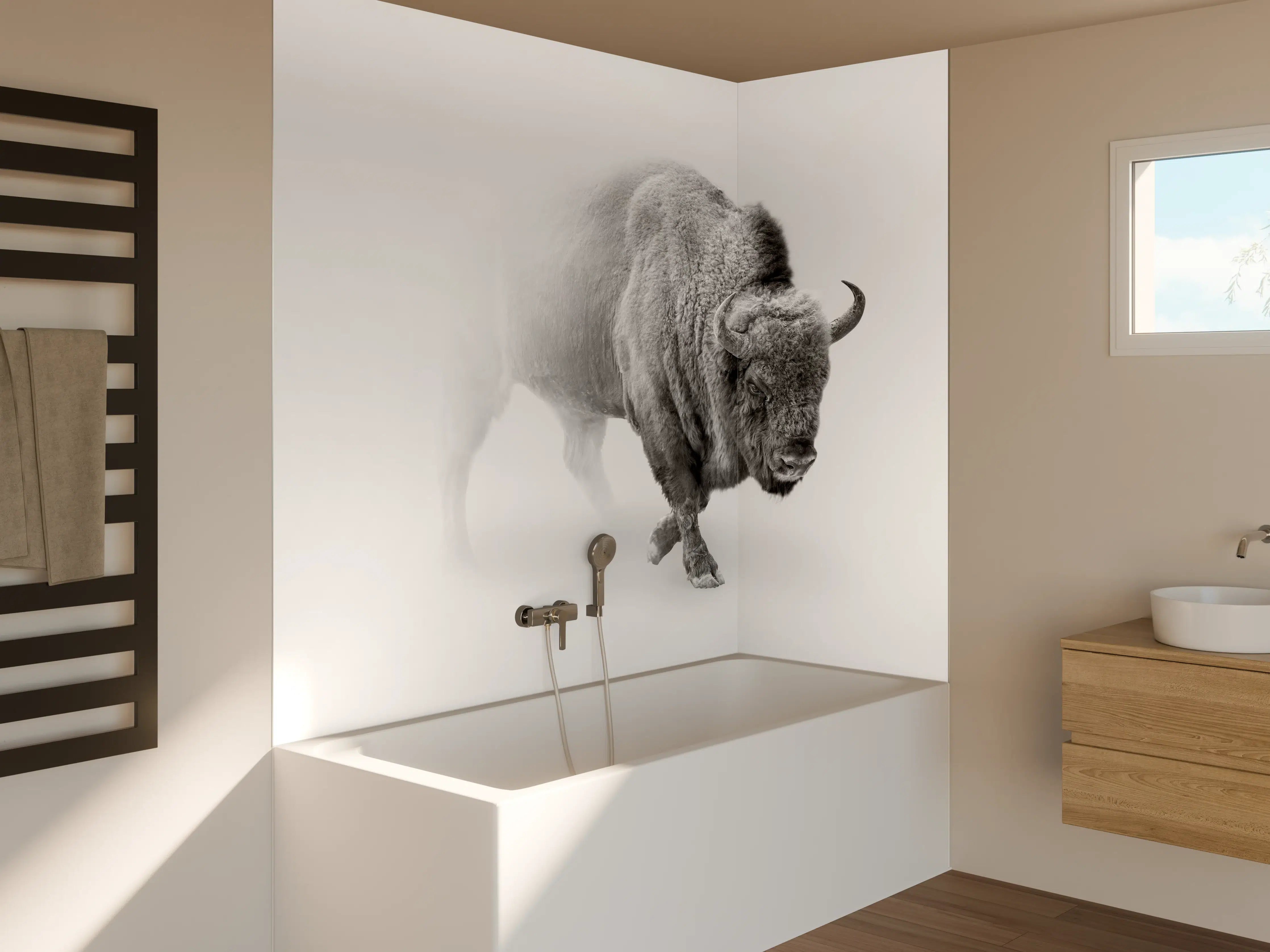 Badewannen-Rückwand - Bison Graustufenbild