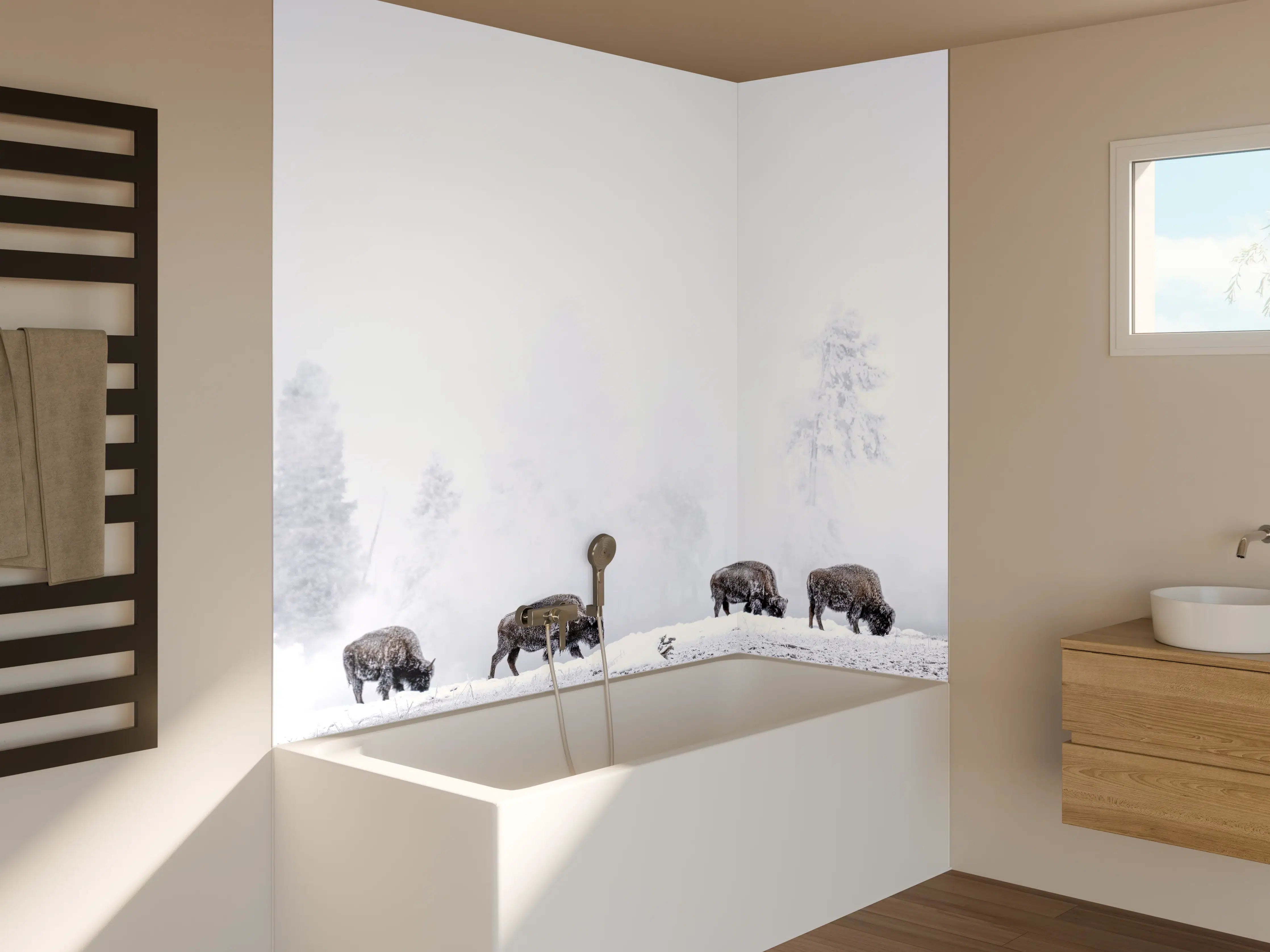 Badewannen-Rückwand - Bisons im kalten Wald