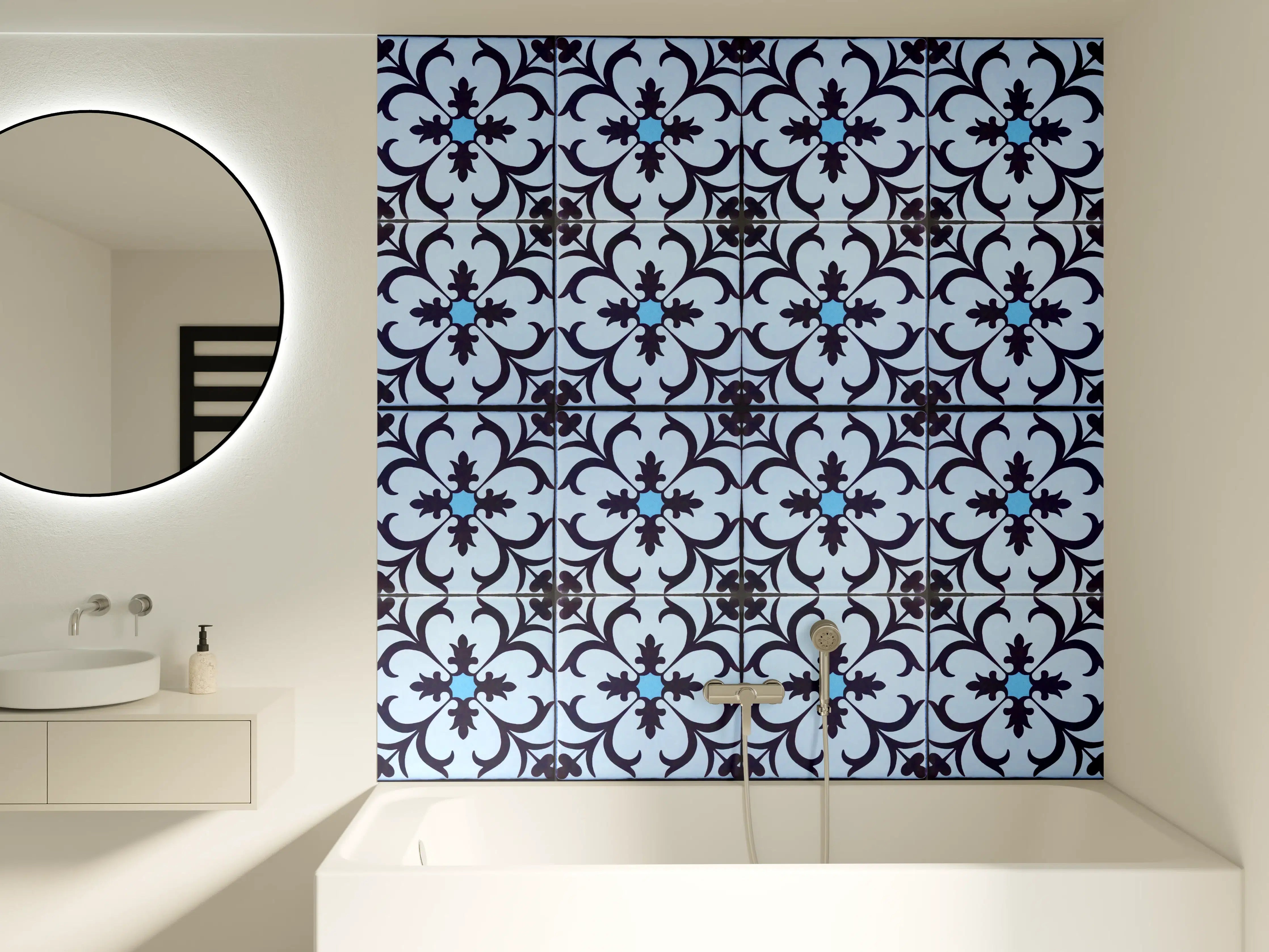 Badewannen-Rückwand - Bläulich traditionelles Mosaik Motiv