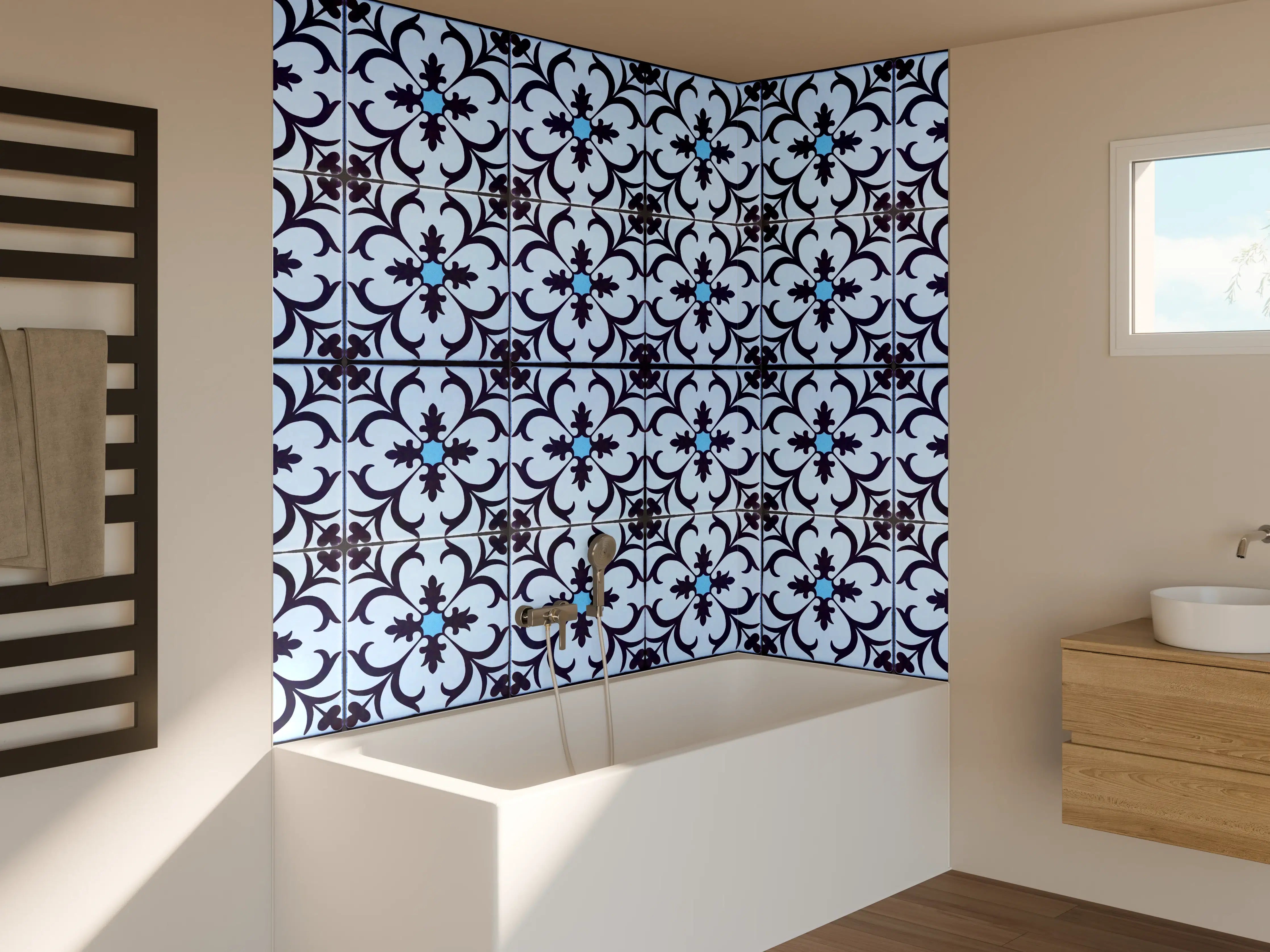 Badewannen-Rückwand - Bläulich traditionelles Mosaik Motiv