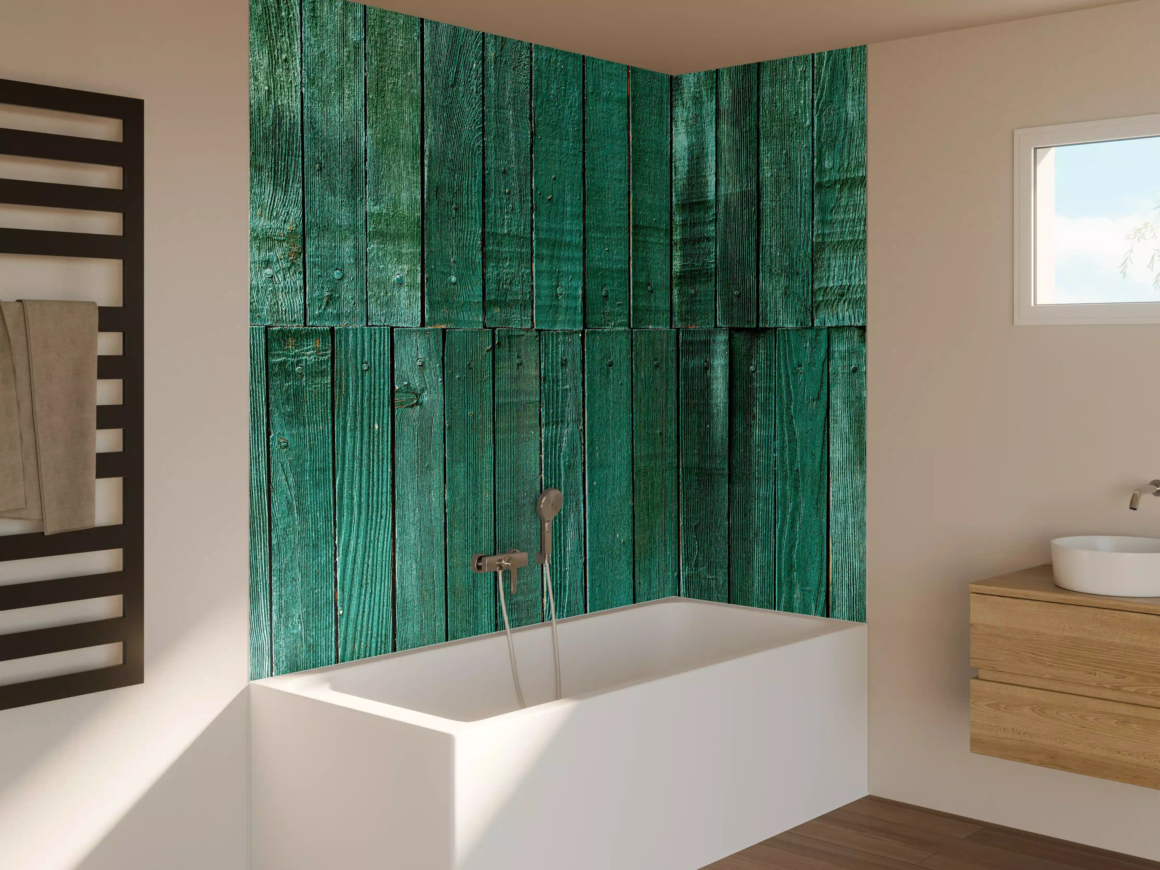 Badewannen-Rückwand - Bläuliche Holzbretter
