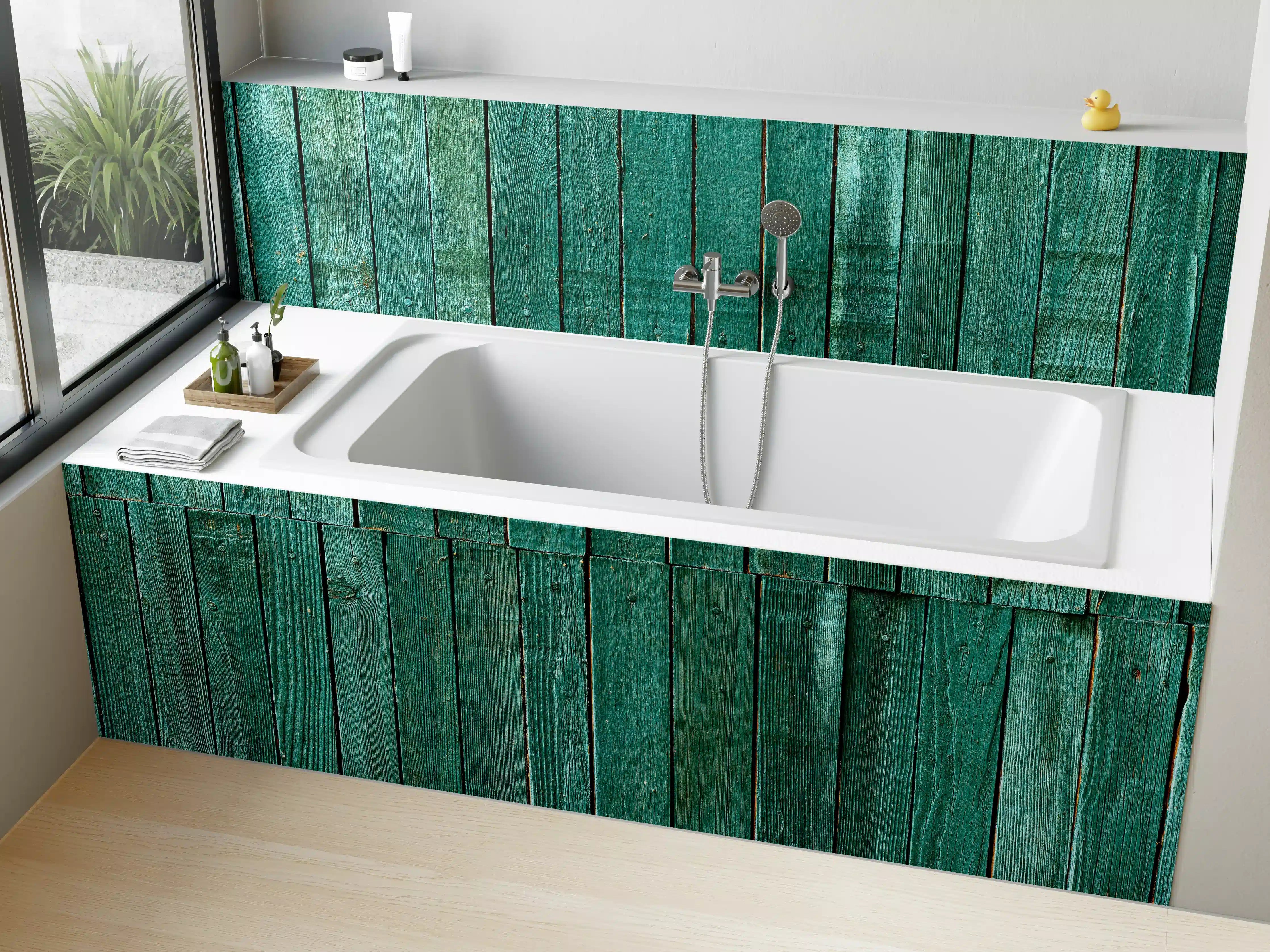 Badewannen-Rückwand - Bläuliche Holzbretter