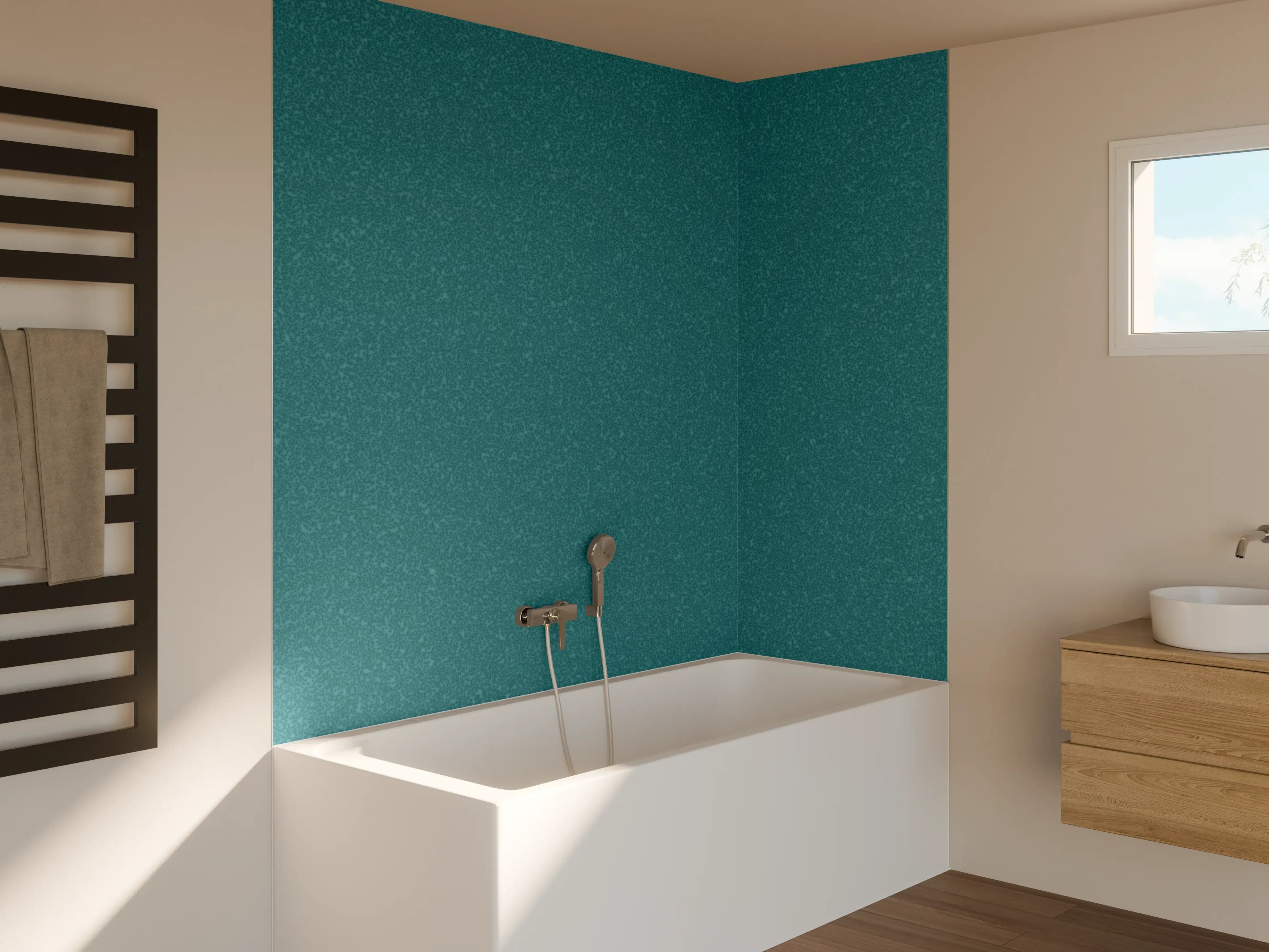 Badewannen-Rückwand - Bläuliche Wandtextur - Blaue Hafenfarbe