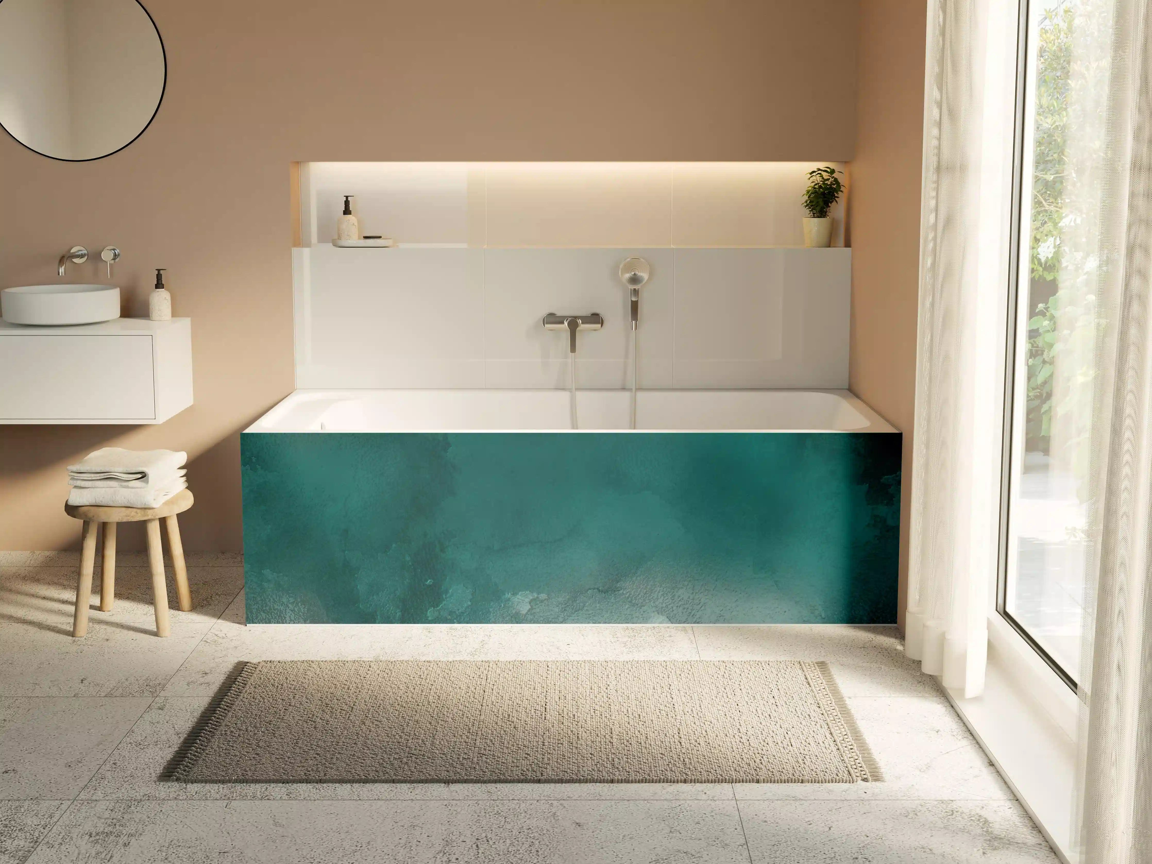 Badewannen-Rückwand - Bläuliches Aquarell Wassermuster