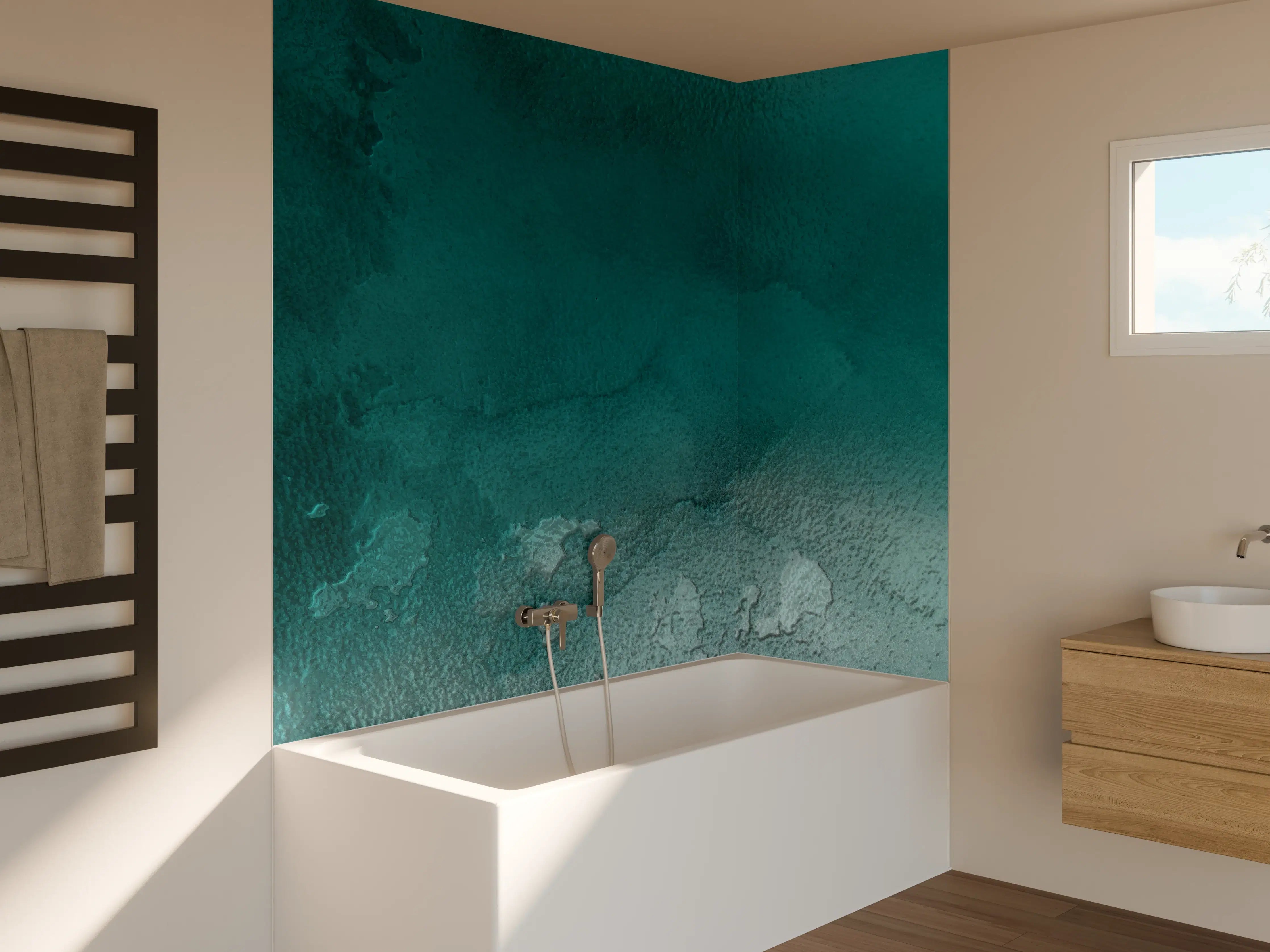 Badewannen-Rückwand - Bläuliches Aquarell Wassermuster