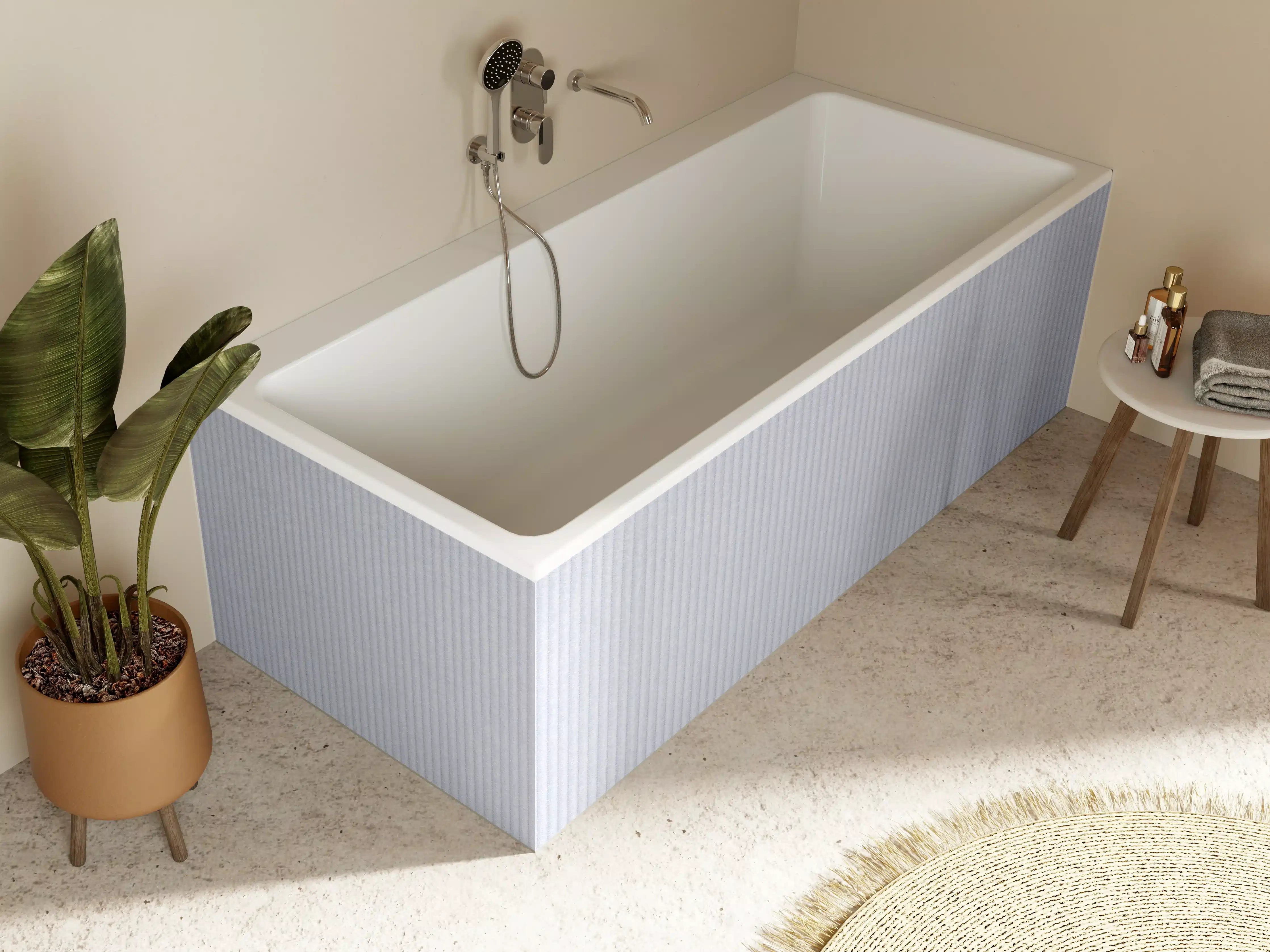 Badewannen-Rückwand - Bläuliches genähtes Textil