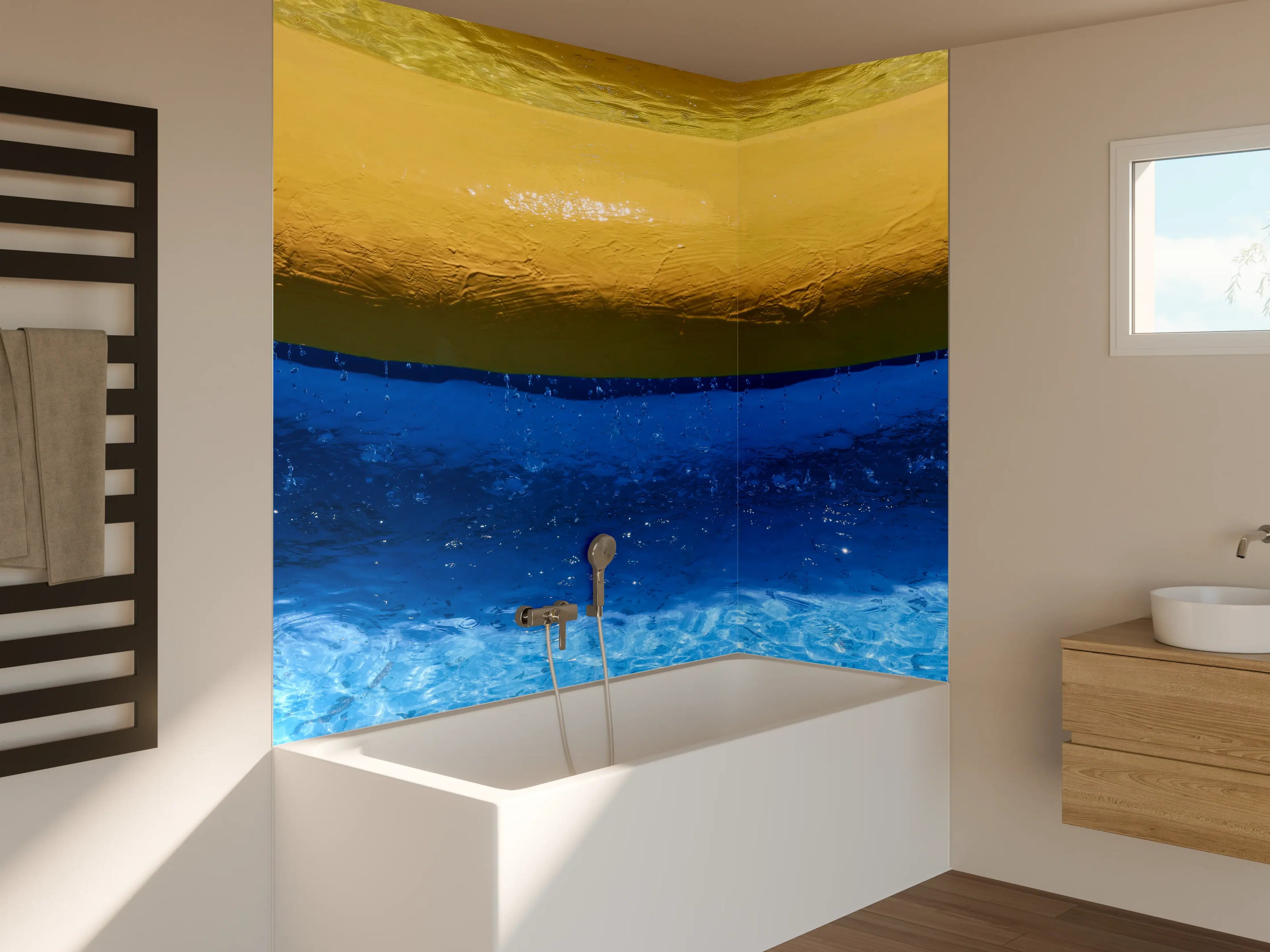 Badewannen-Rückwand - Blau-Gelbes Pool-Design