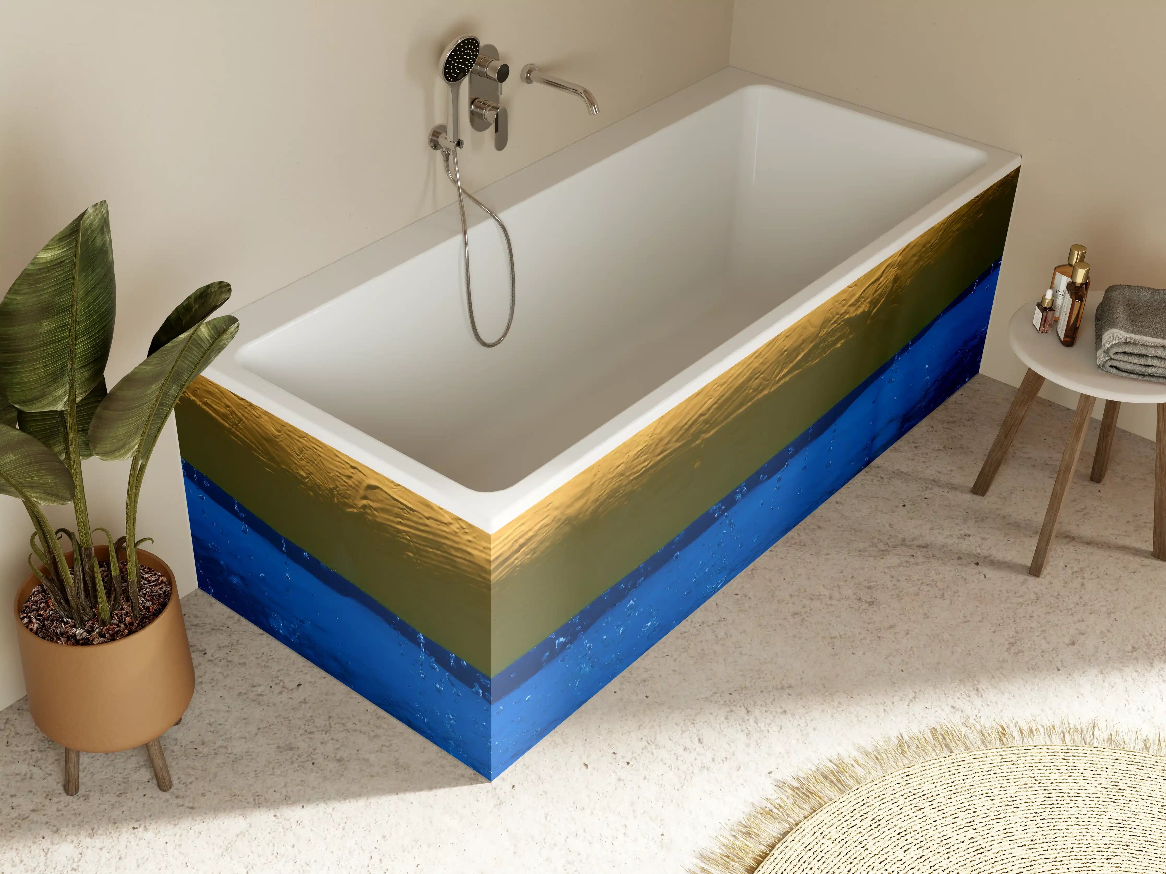 Badewannen-Rückwand - Blau-Gelbes Pool-Design