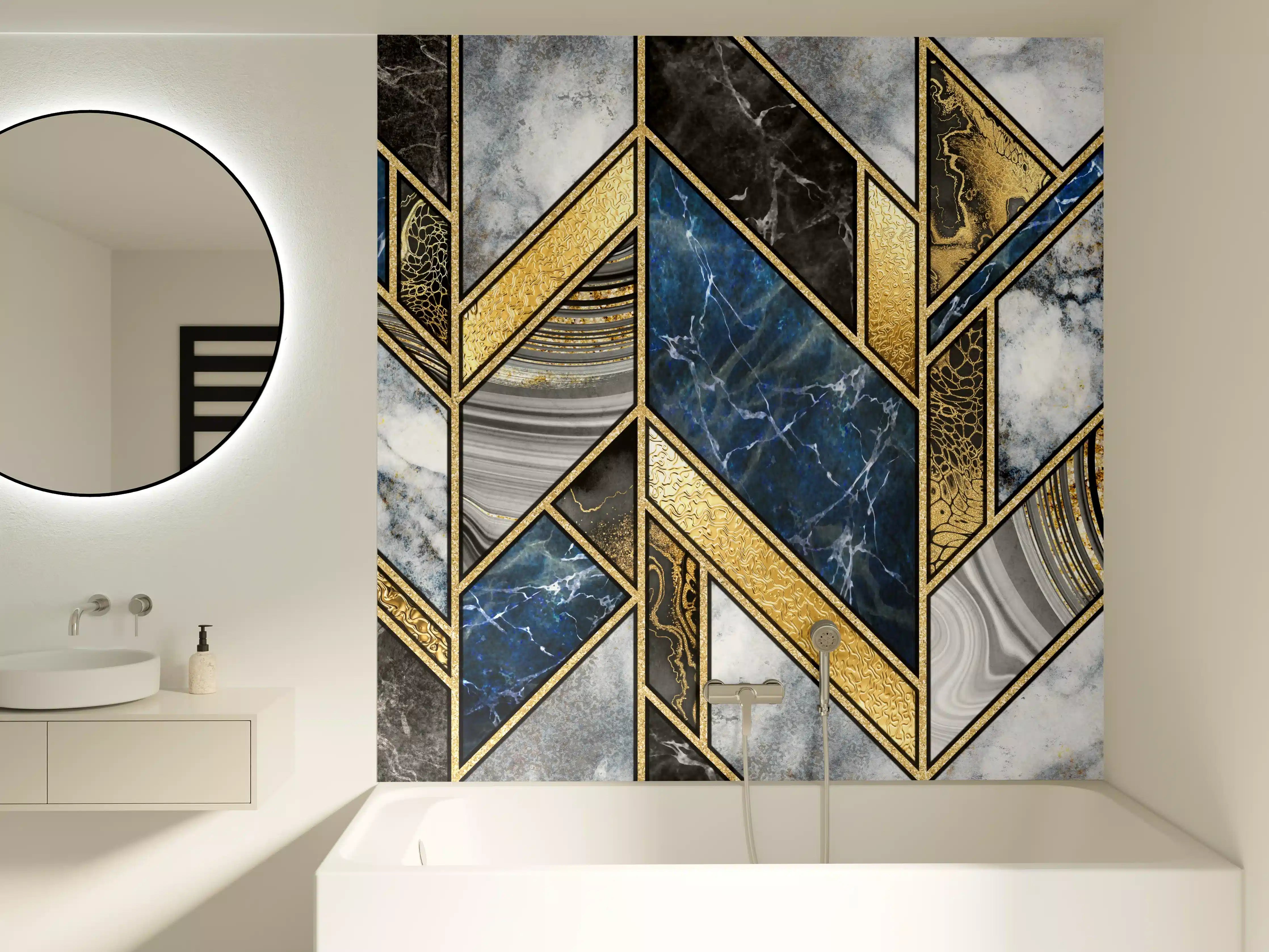 Badewannen-Rückwand - Blau-Goldenes Art-Deco-Mosaik