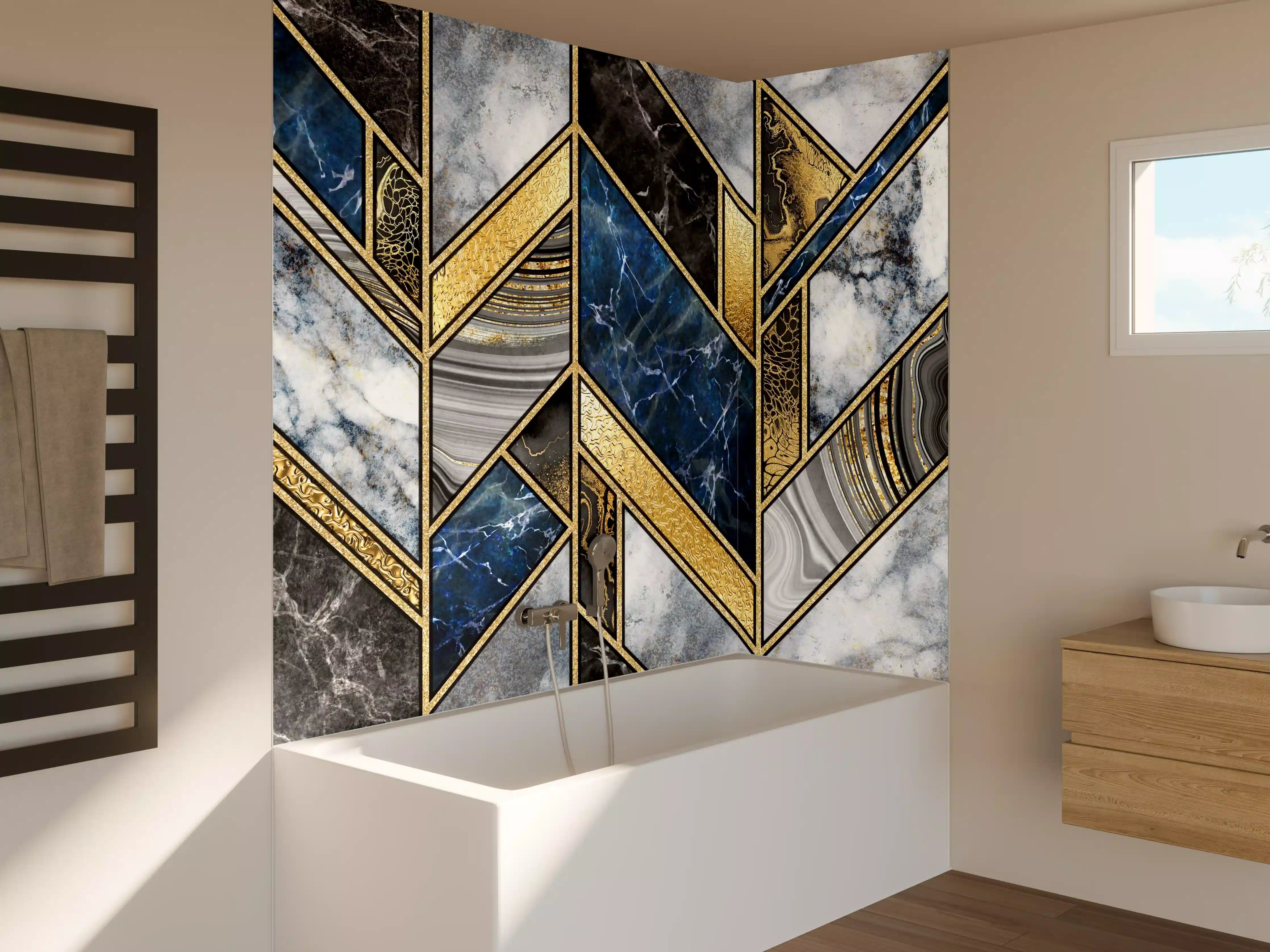 Badewannen-Rückwand - Blau-Goldenes Art-Deco-Mosaik
