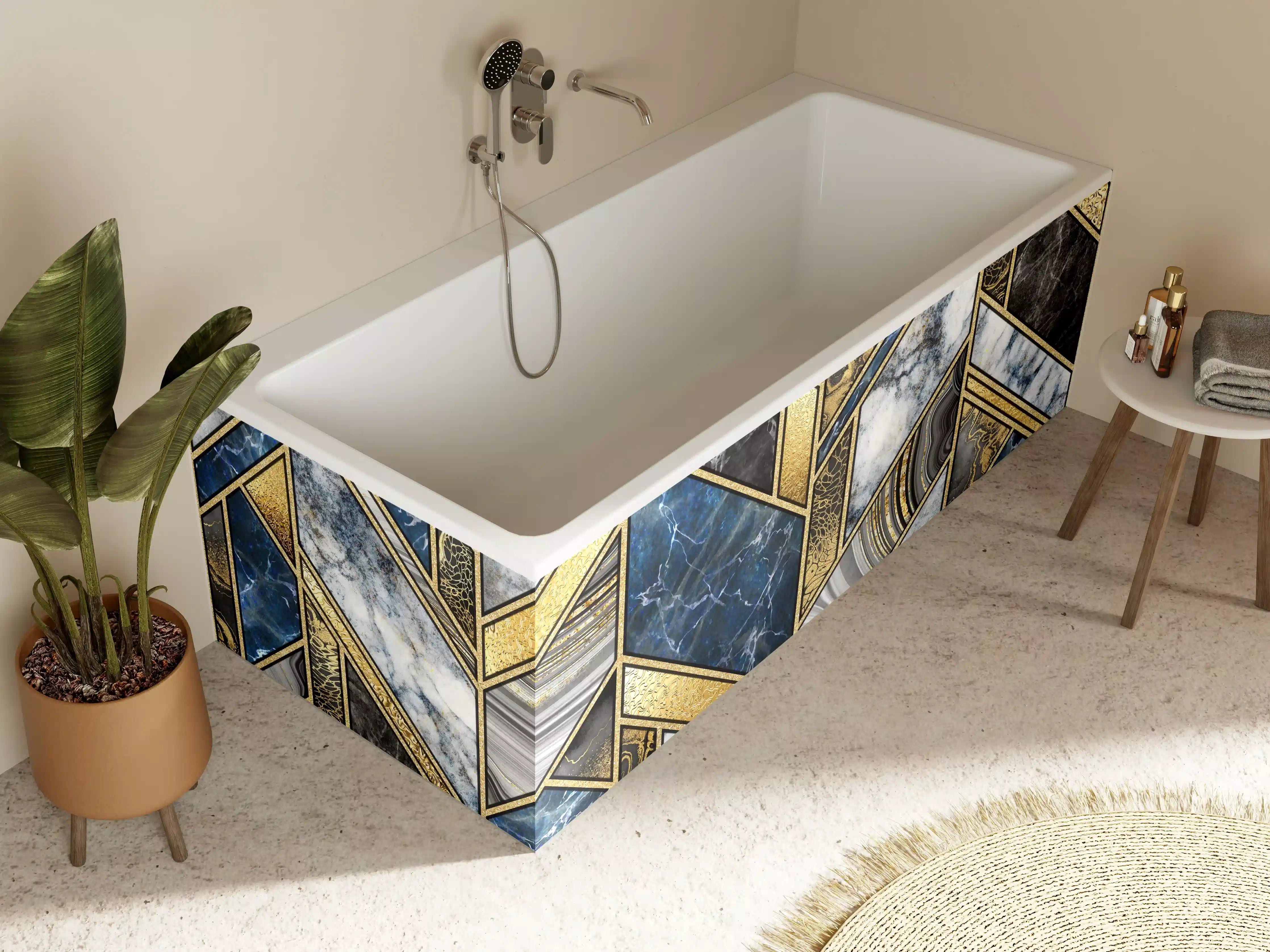 Badewannen-Rückwand - Blau-Goldenes Art-Deco-Mosaik