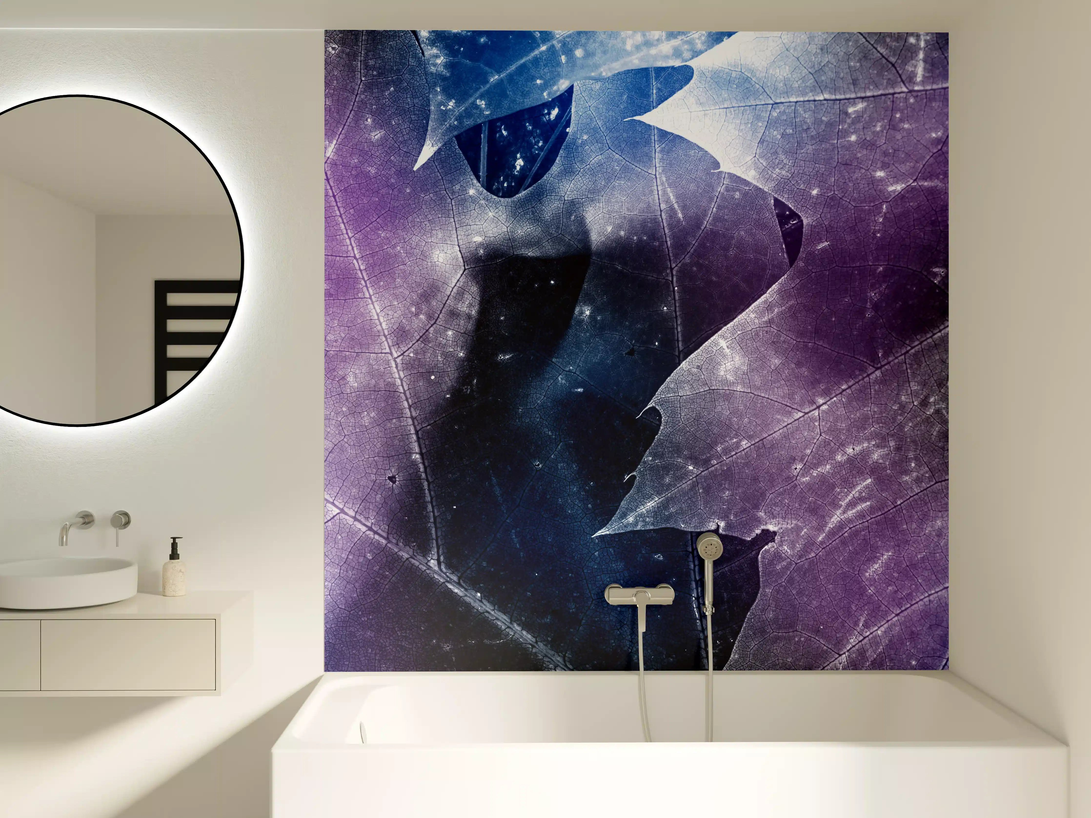 Badewannen-Rückwand - Blau-Lila Blättertextur