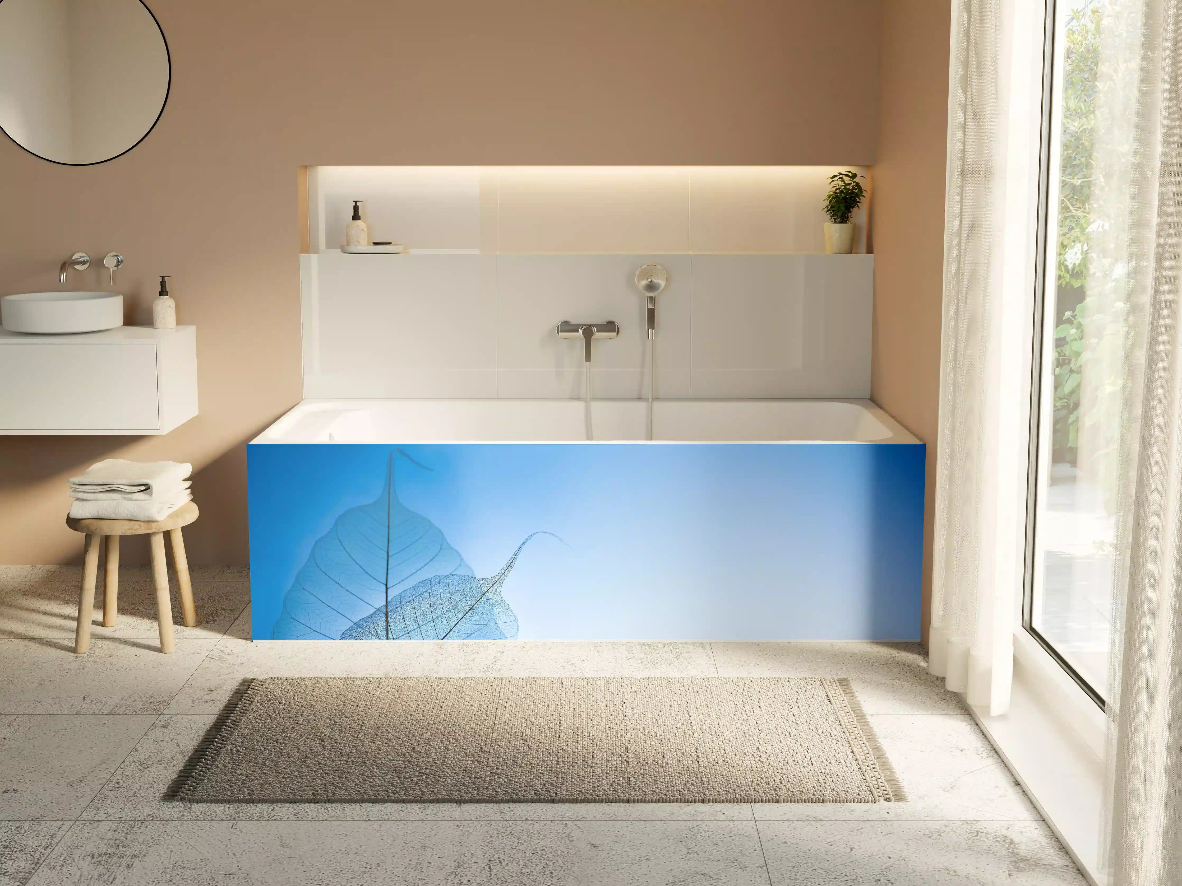 Badewannen-Rückwand - Blau-Veined Transparentes Blattbild