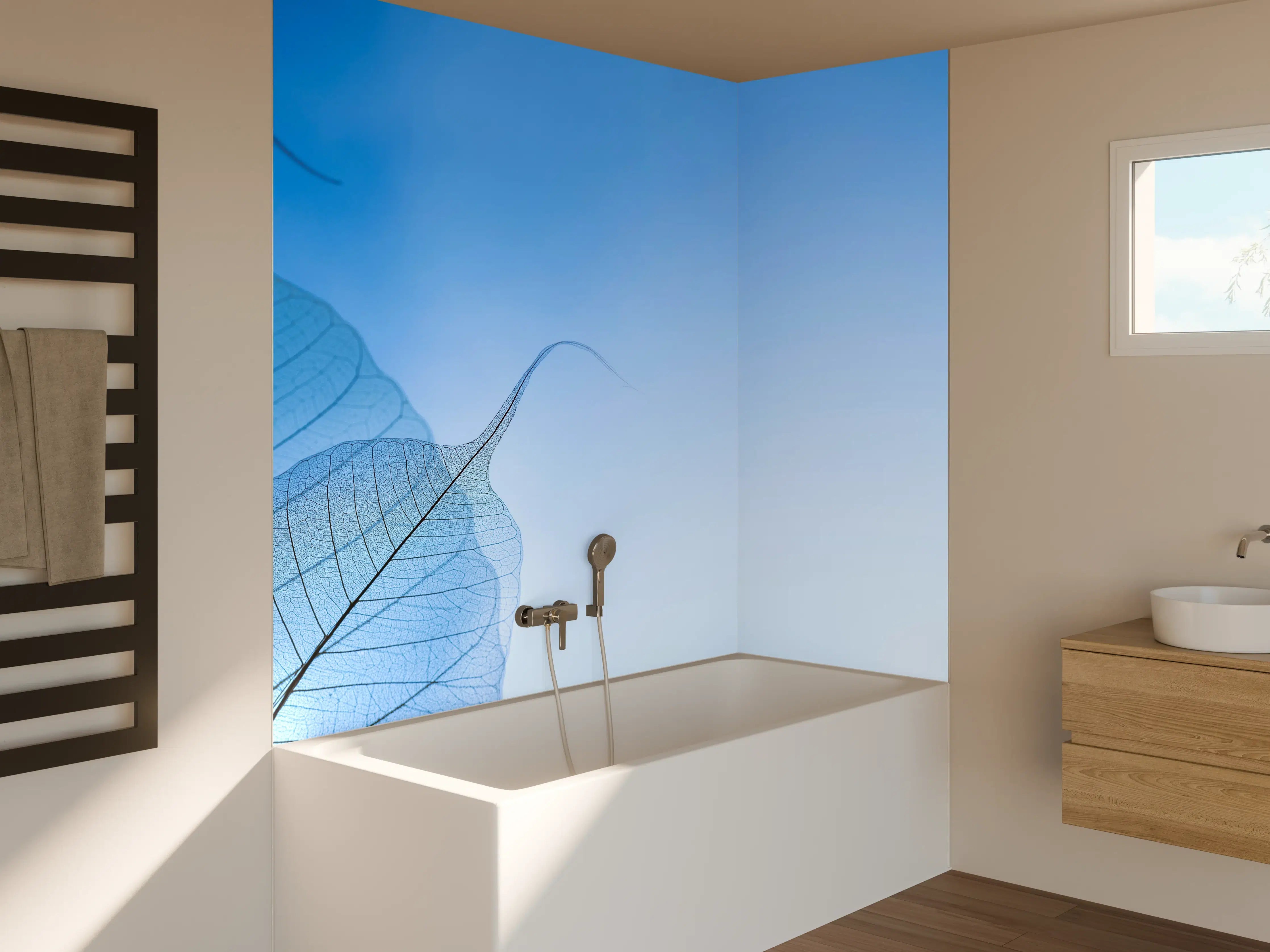 Badewannen-Rückwand - Blau-Veined Transparentes Blattbild