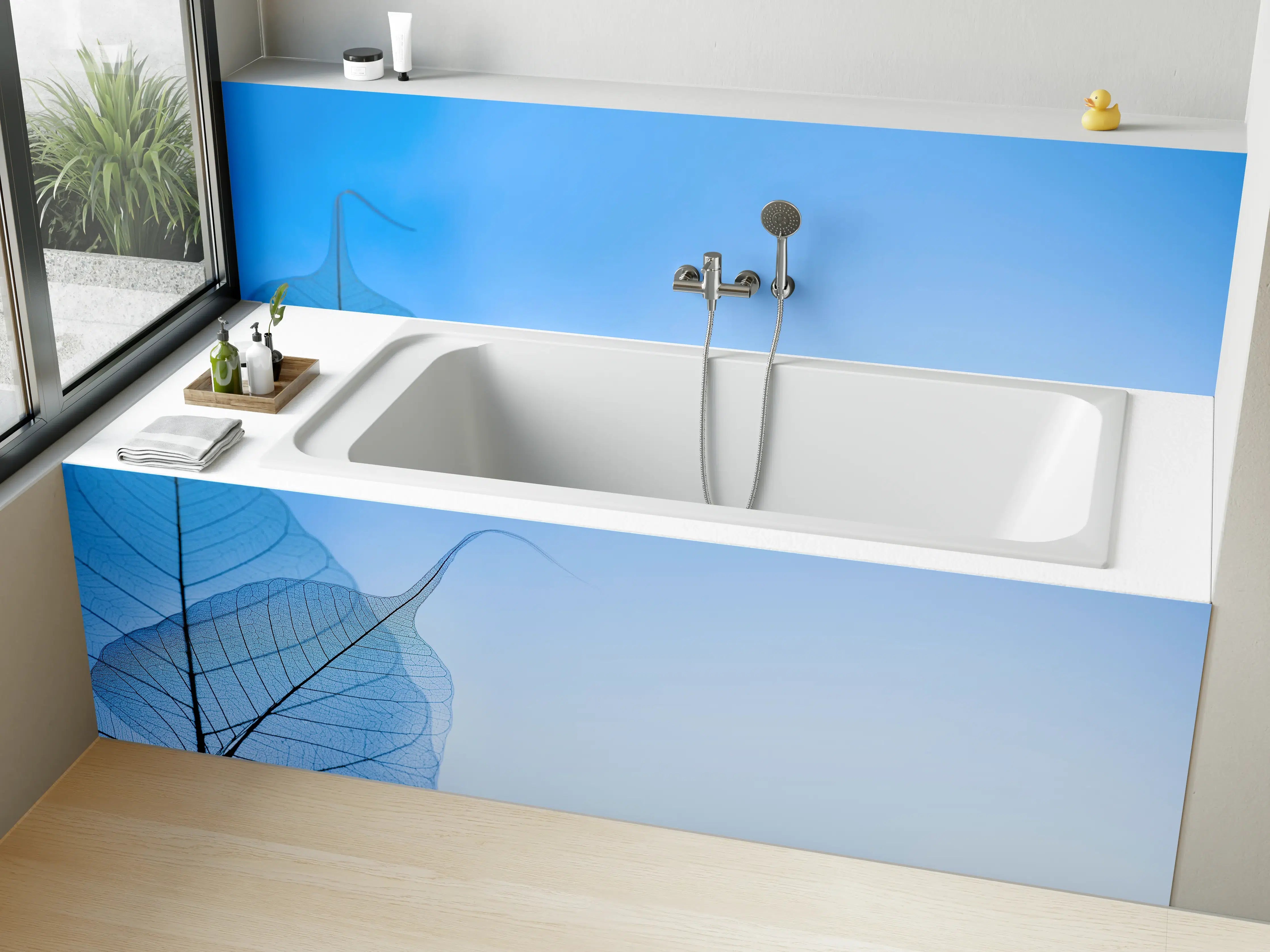 Badewannen-Rückwand - Blau-Veined Transparentes Blattbild