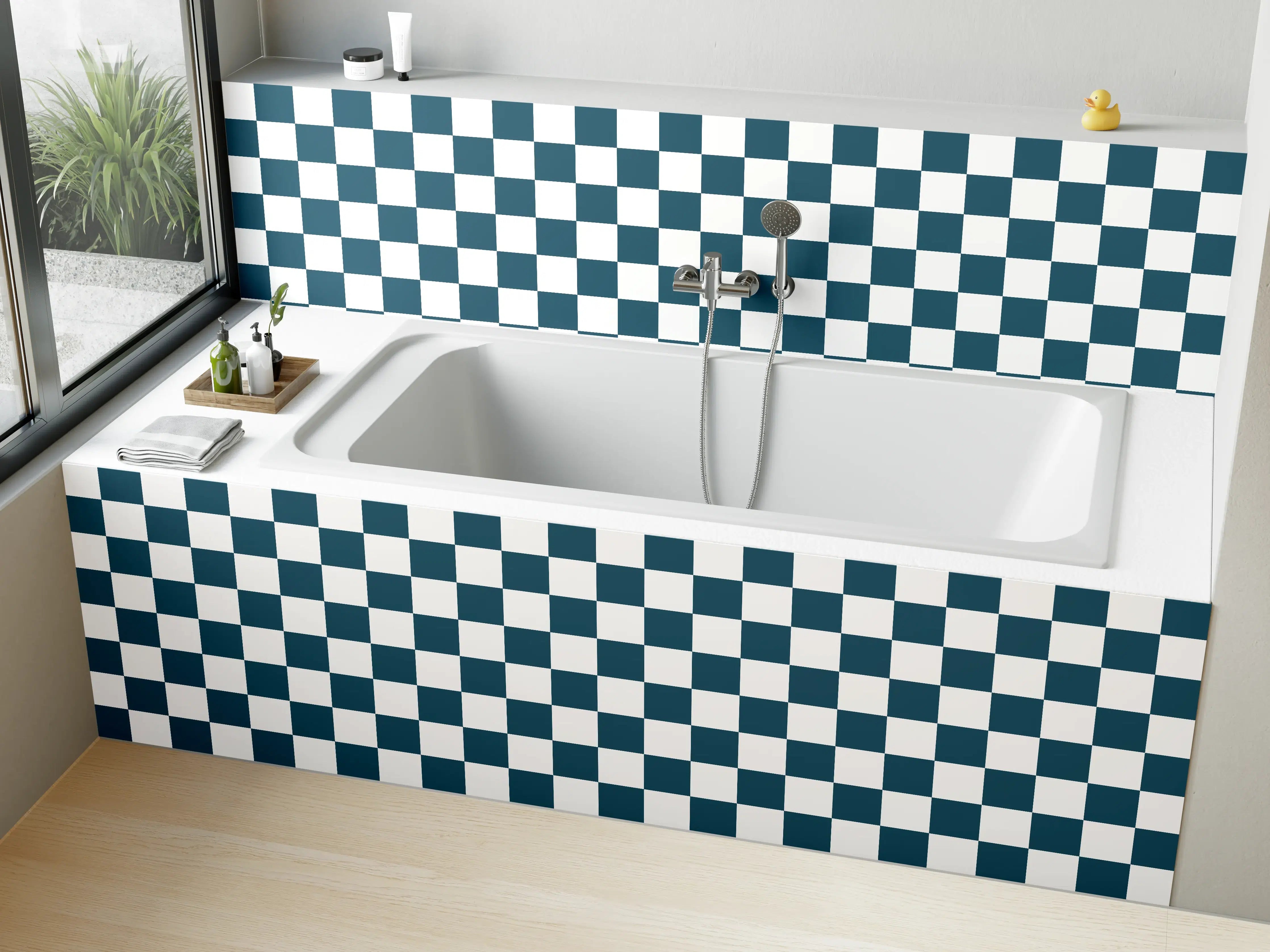 Badewannen-Rückwand - Blau-Weiße Gingham-Muster